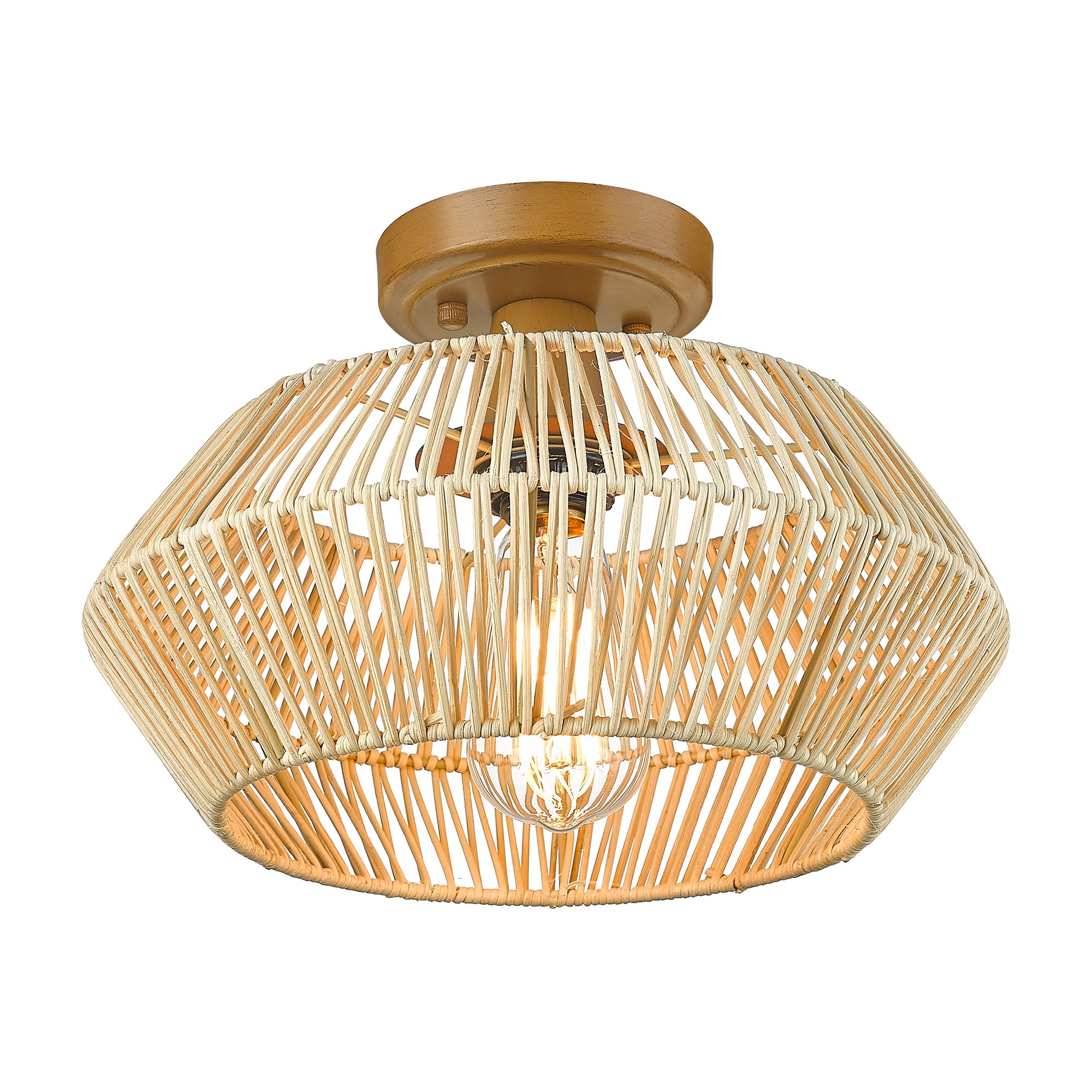 Handmade Boho Rattan Woven Semi Flush Mount - 13 inch Ceiling Light Fixtures - USAG00328