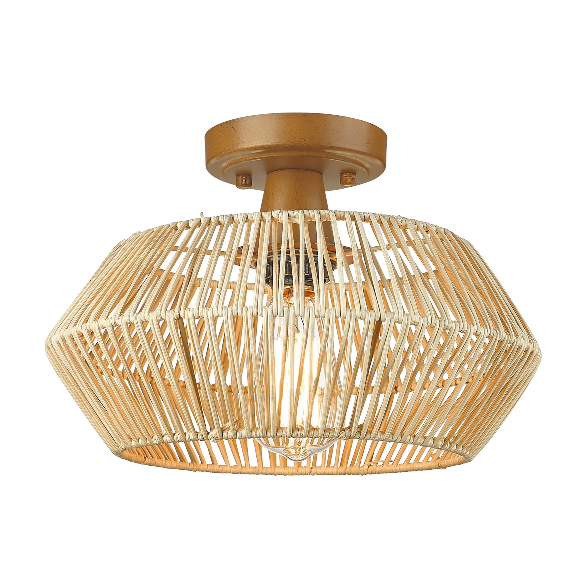 Handmade Boho Rattan Woven Semi Flush Mount - 13 inch Ceiling Light Fixtures - USAG00328