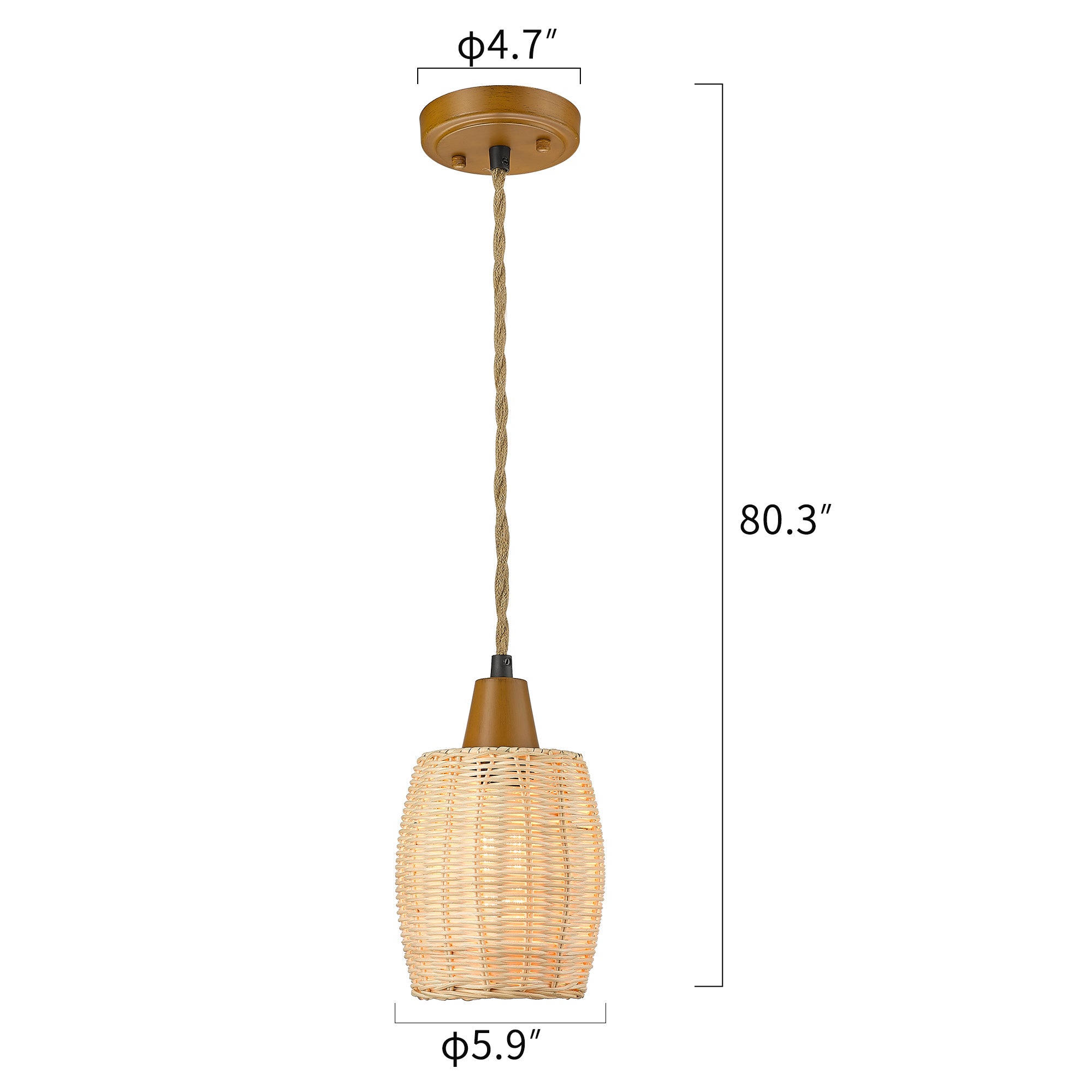 Rattan Woven Hanging Lamp - 5.9 inch Pendant Light Hanging Light - USAG00329