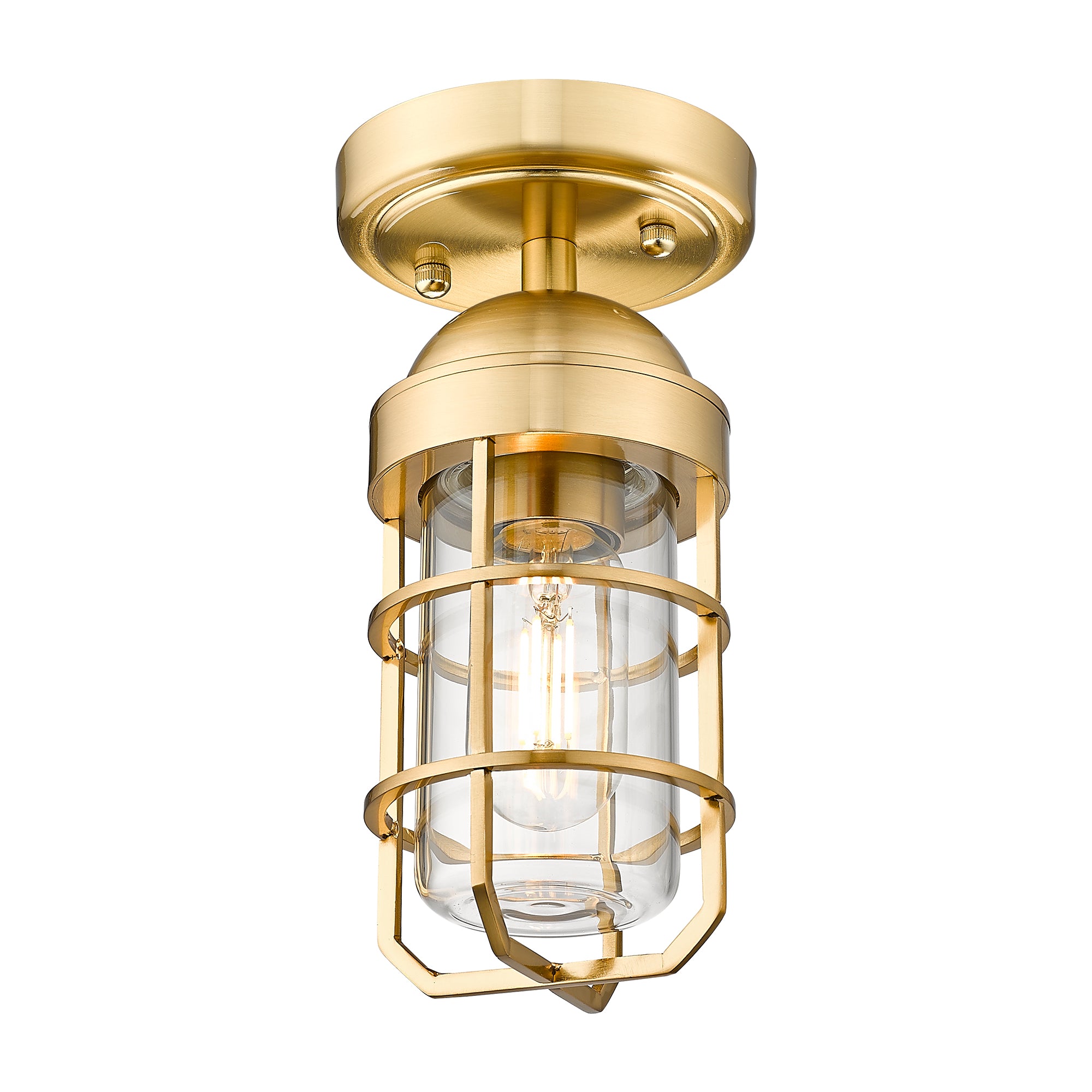 Brushed Gold Glass & Metal - Farmhouse Ceiling Light Vintage Semi Flush Mount Light For Indoor And Outdoor Security Light With Clear Tempered Glass - USAG00330