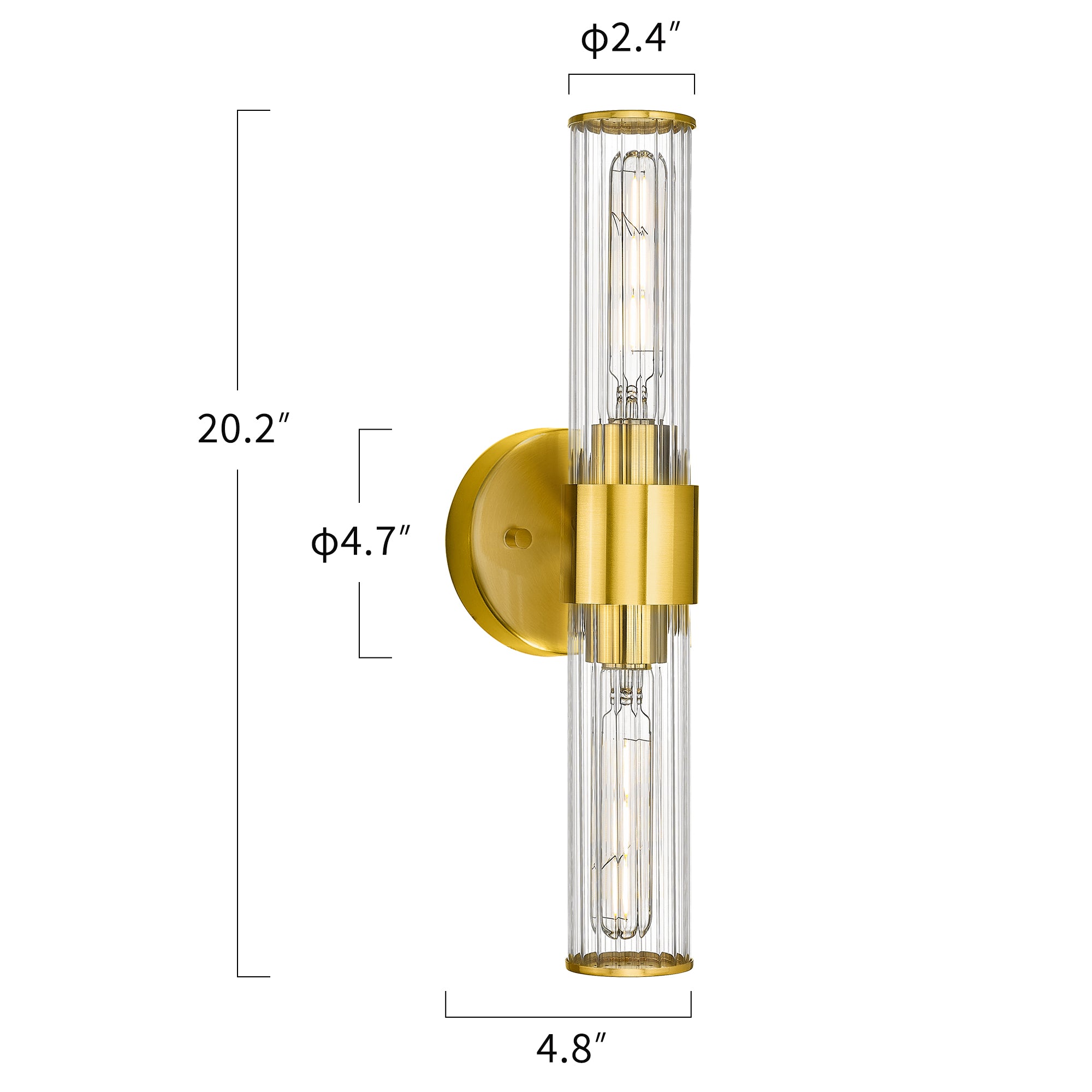 Farmhouse Gold with Cylinder Glass Shade - 20 inch 2-Light Bathroom Vanity Light Wall Sconce - USAG00332