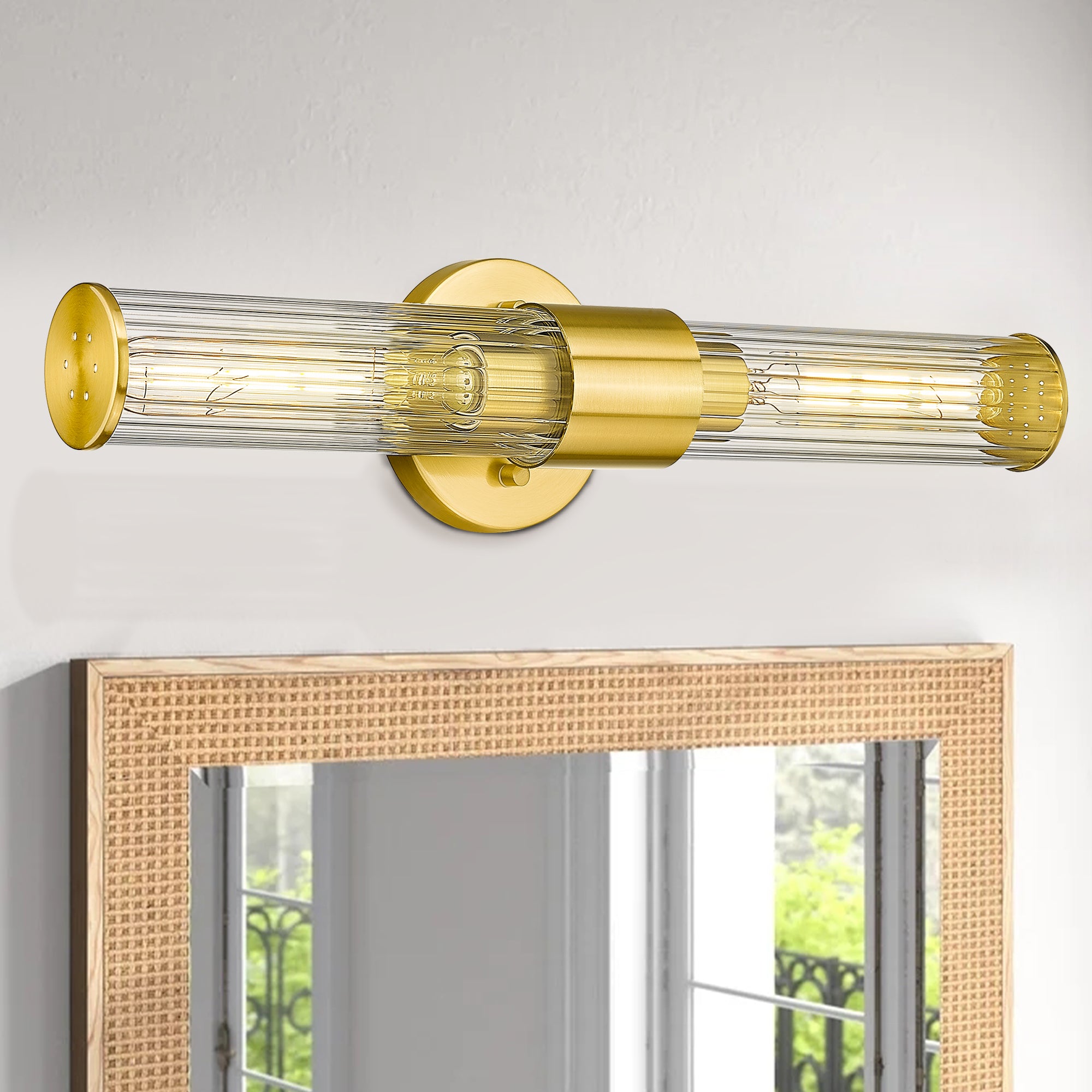 Farmhouse Gold with Cylinder Glass Shade - 20 inch 2-Light Bathroom Vanity Light Wall Sconce - USAG00332