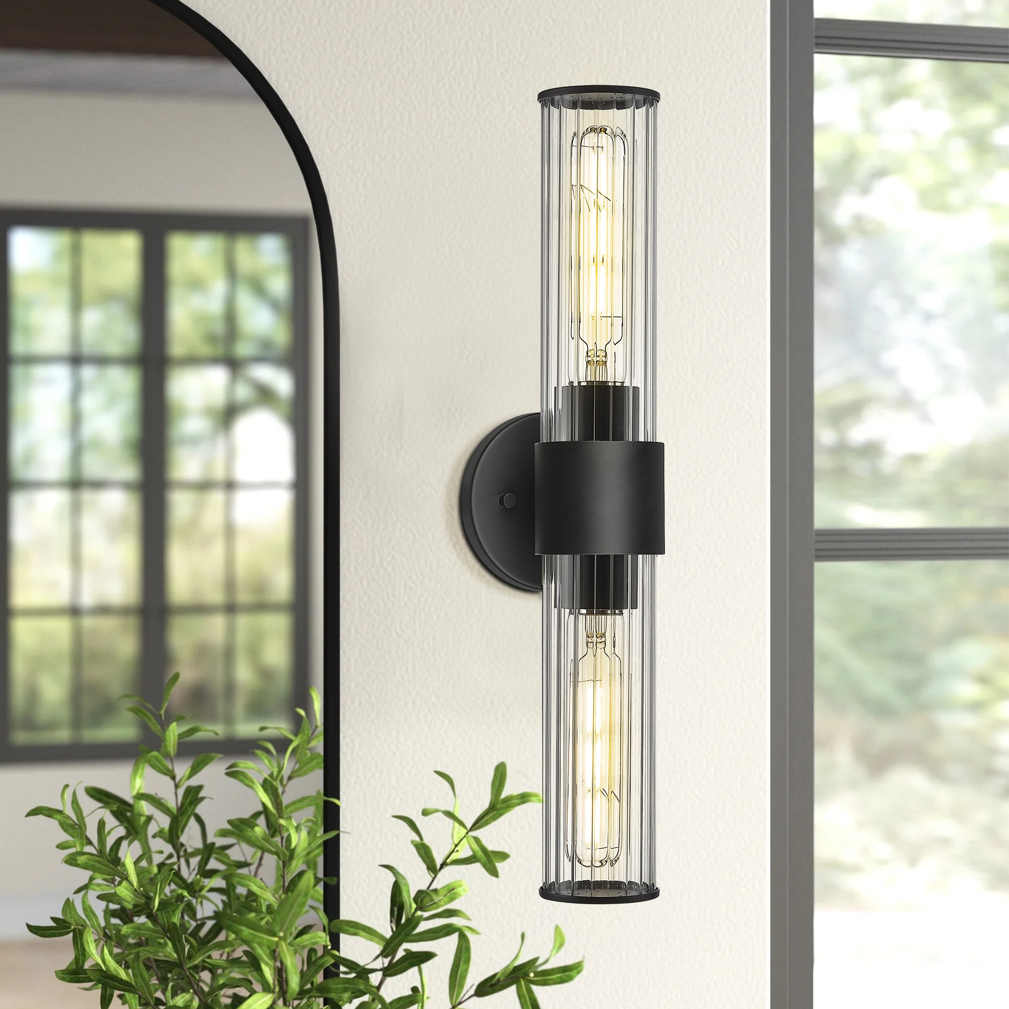 Farmhouse Matte Black with Cylinder Glass Shade - 20 inch 2-Light Bathroom Vanity Light Wall Sconce - USAG00333