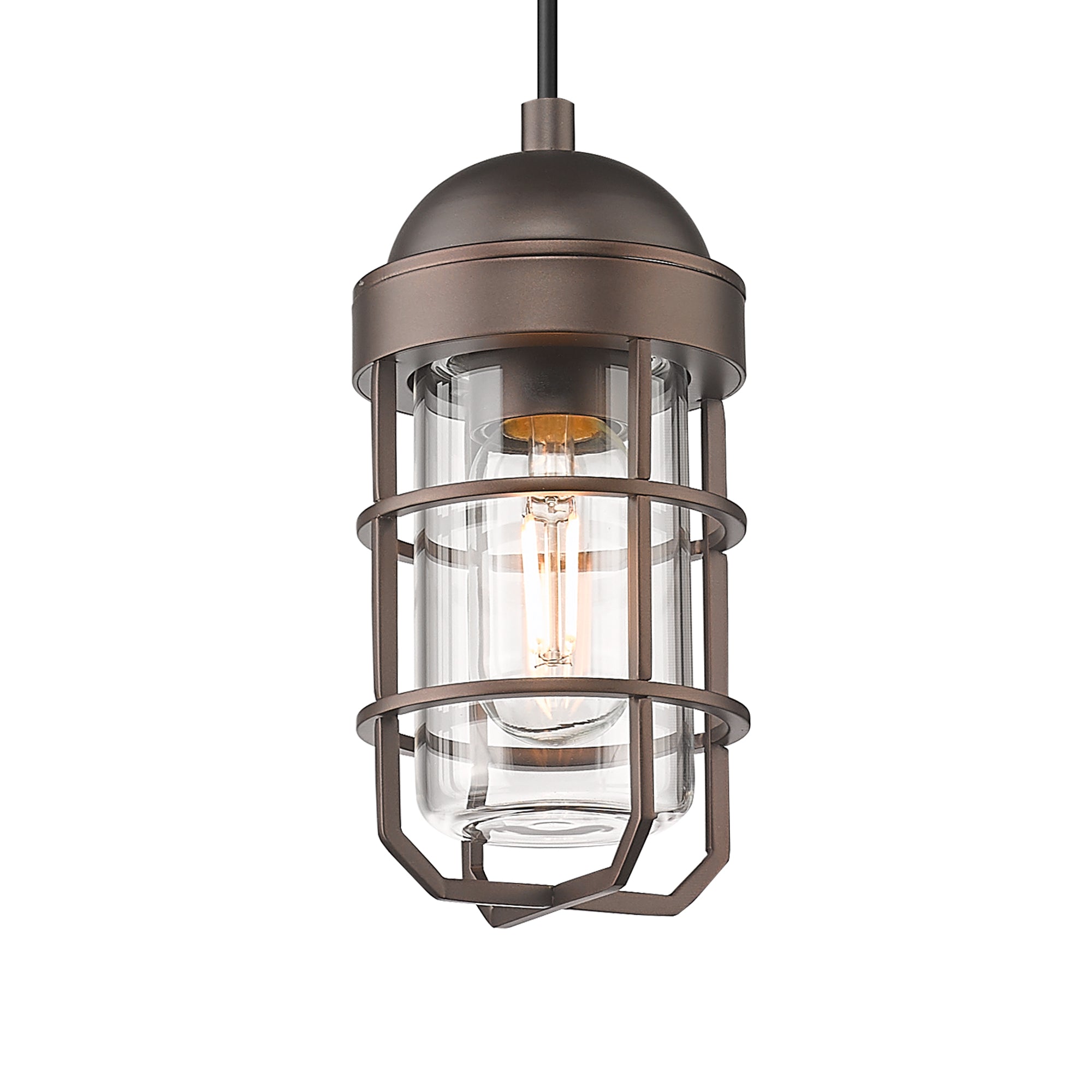 Bronze Glass & Metal - 81 Inch 1-Light Industrial Nautical Hanging Light Fixture For Indoor And Outdoor Oil Rubbed Bronze Finish With Clear Tempered Glass Shade - USAG00334