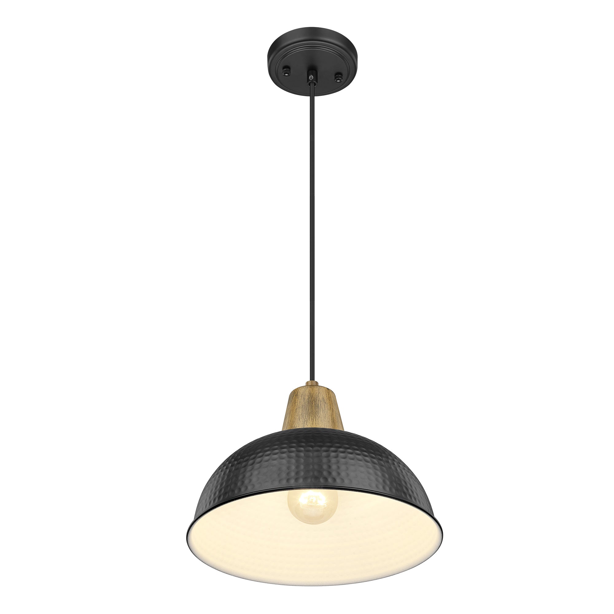 Black with Hammered Metal Shade - 10.2 inch 1-Light Farmhouse Industrial Pendant Light Hanging Lamp - USAG00335