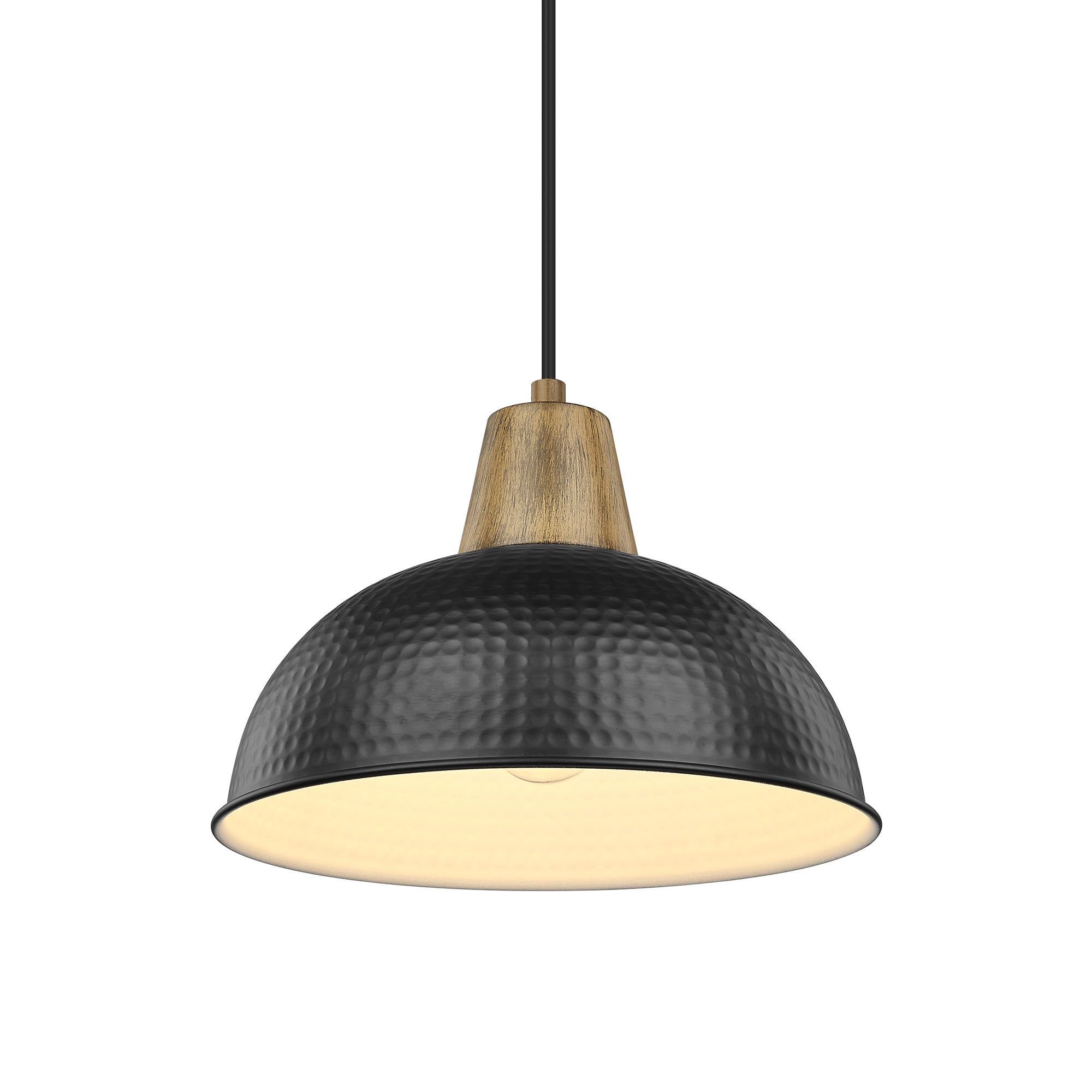 Black with Hammered Metal Shade - 10.2 inch 1-Light Farmhouse Industrial Pendant Light Hanging Lamp - USAG00335