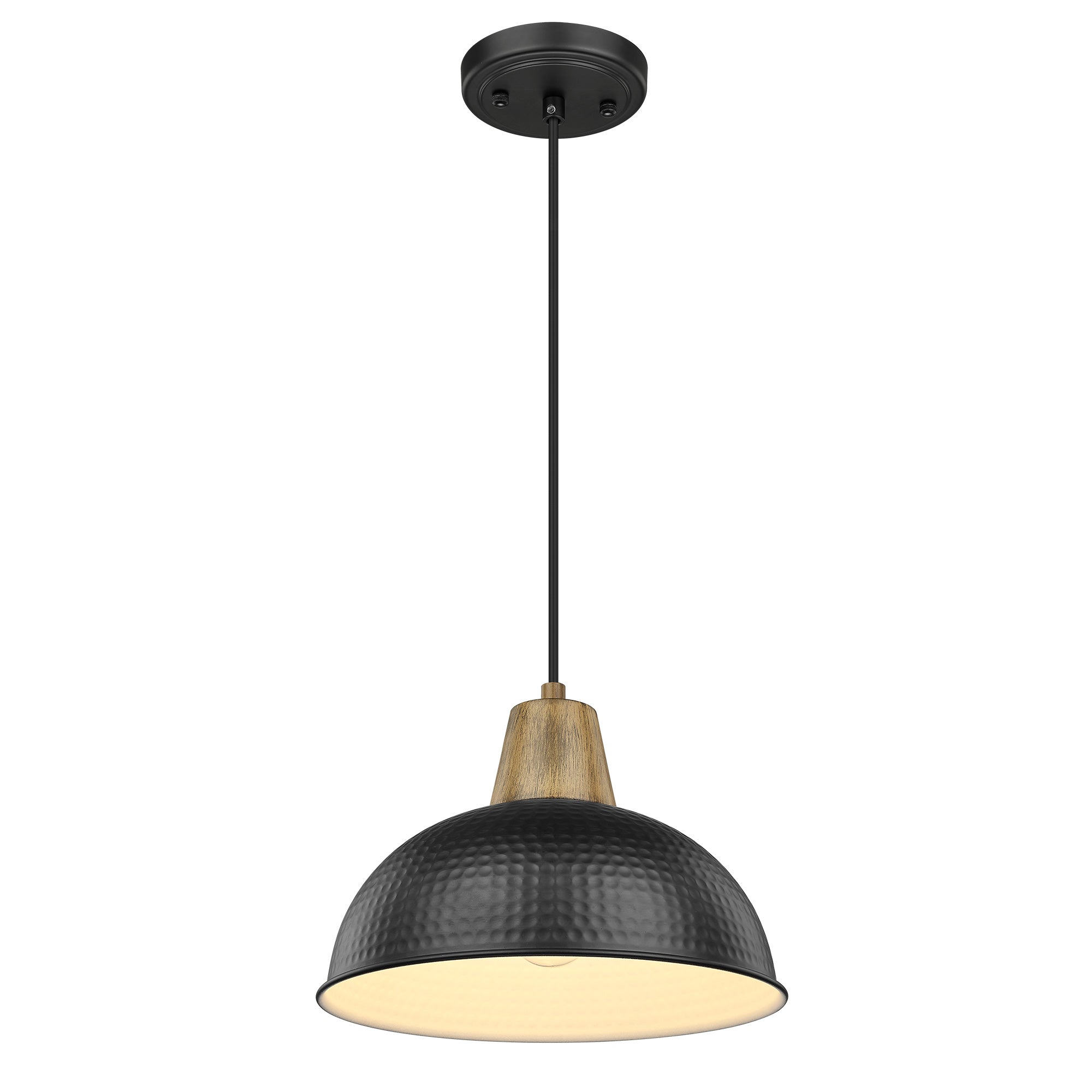 Black with Hammered Metal Shade - 10.2 inch 1-Light Farmhouse Industrial Pendant Light Hanging Lamp - USAG00335