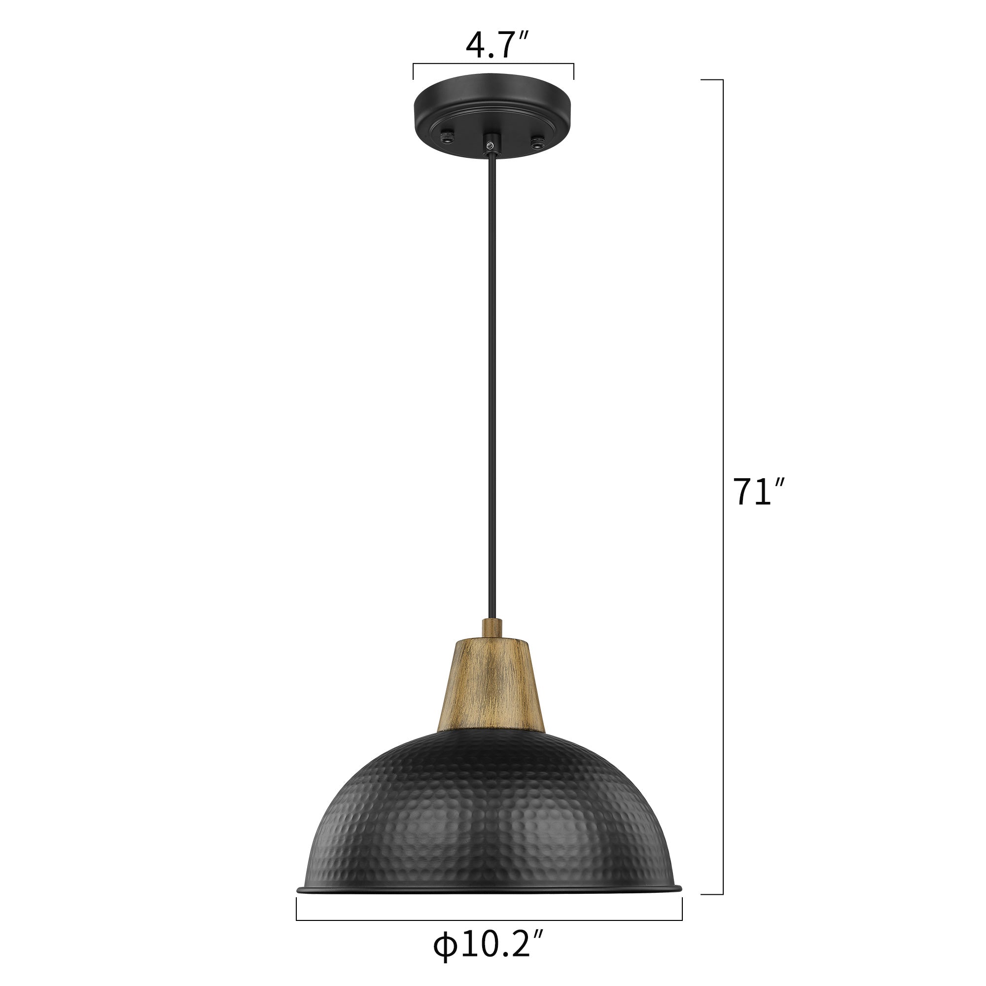 Black with Hammered Metal Shade - 10.2 inch 1-Light Farmhouse Industrial Pendant Light Hanging Lamp - USAG00335