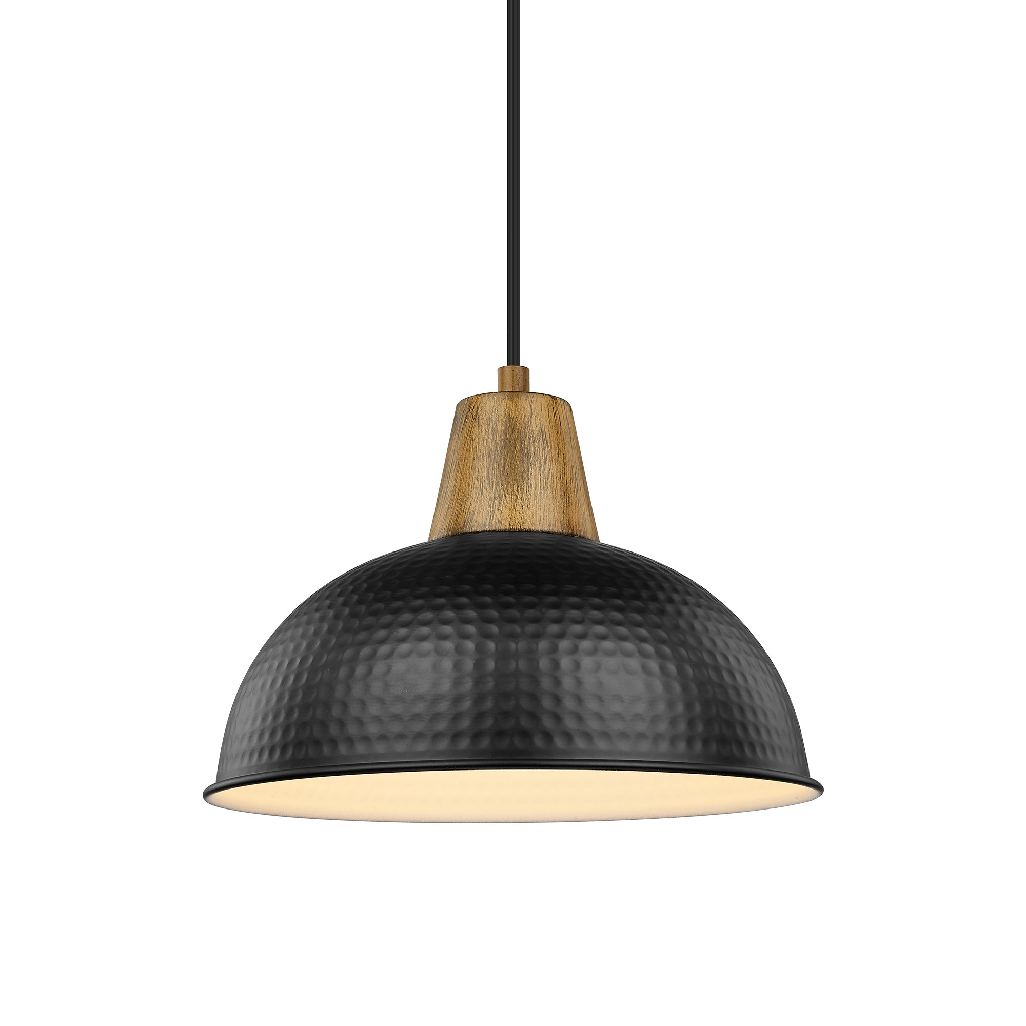 Black with Hammered Metal Shade - 10.2 inch 1-Light Farmhouse Industrial Pendant Light Hanging Lamp - USAG00335