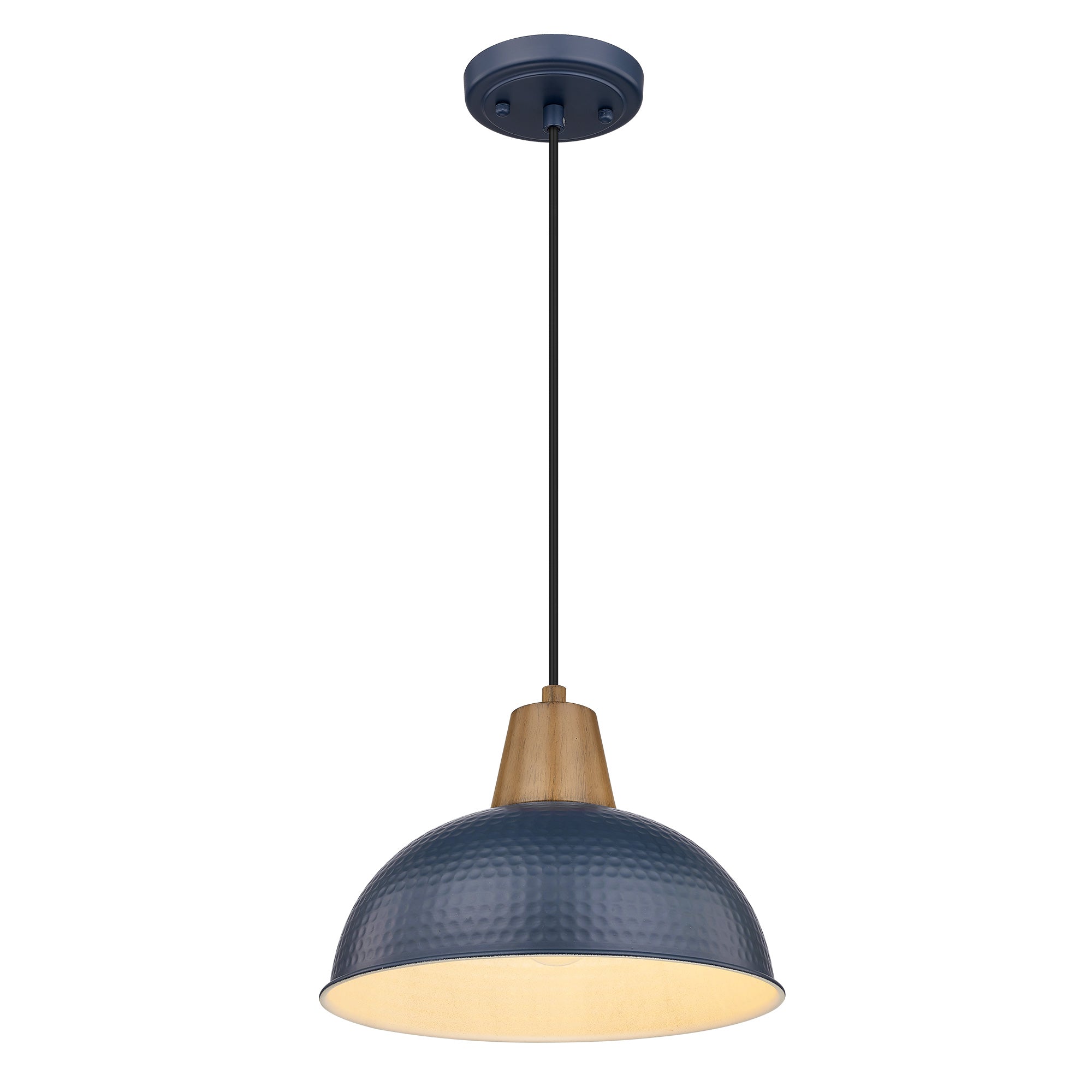 Blue with Hammered Metal Shade - 10.2 inch 1-Light Farmhouse Industrial Pendant Light Hanging Lamp - USAG00336