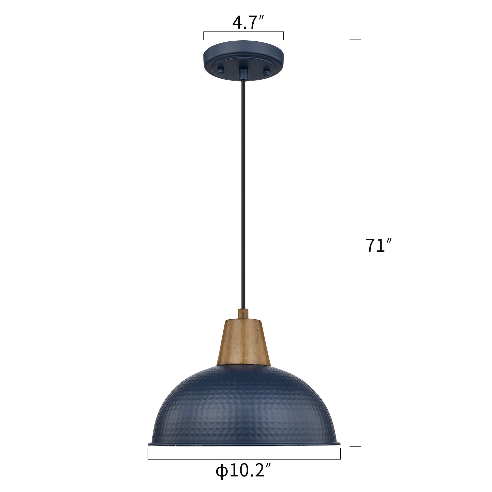 Blue with Hammered Metal Shade - 10.2 inch 1-Light Farmhouse Industrial Pendant Light Hanging Lamp - USAG00336