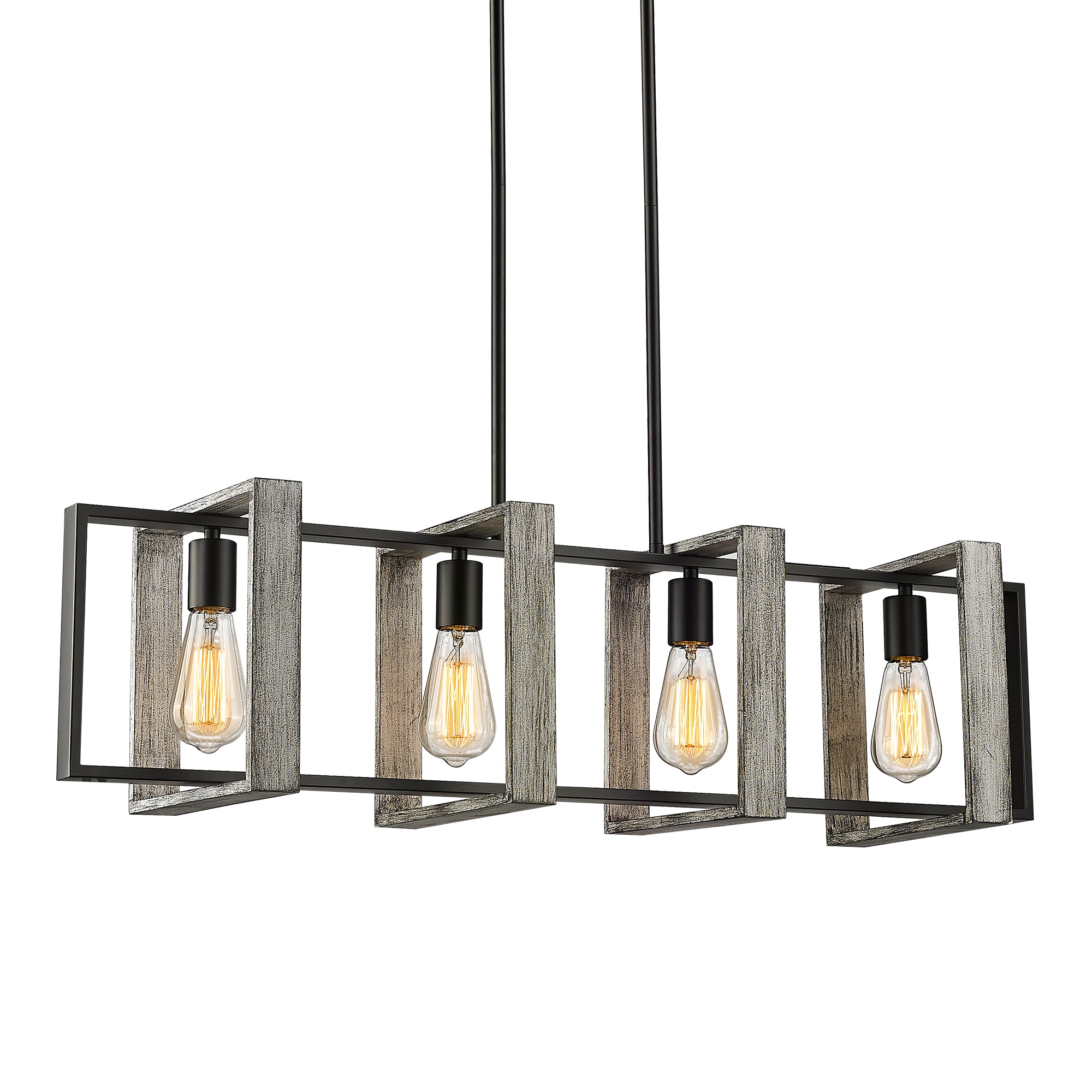 Rustic with Gray Solid Wood Metal Frame - 35 inch 4-Light Kitchen Island Lighting Pendant Lights Hanging Light - USAG00338