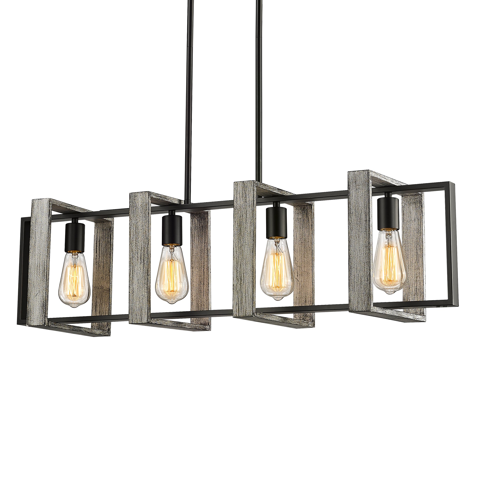 Rustic with Gray Solid Wood Metal Frame - 35 inch 4-Light Kitchen Island Lighting Pendant Lights Hanging Light - USAG00338