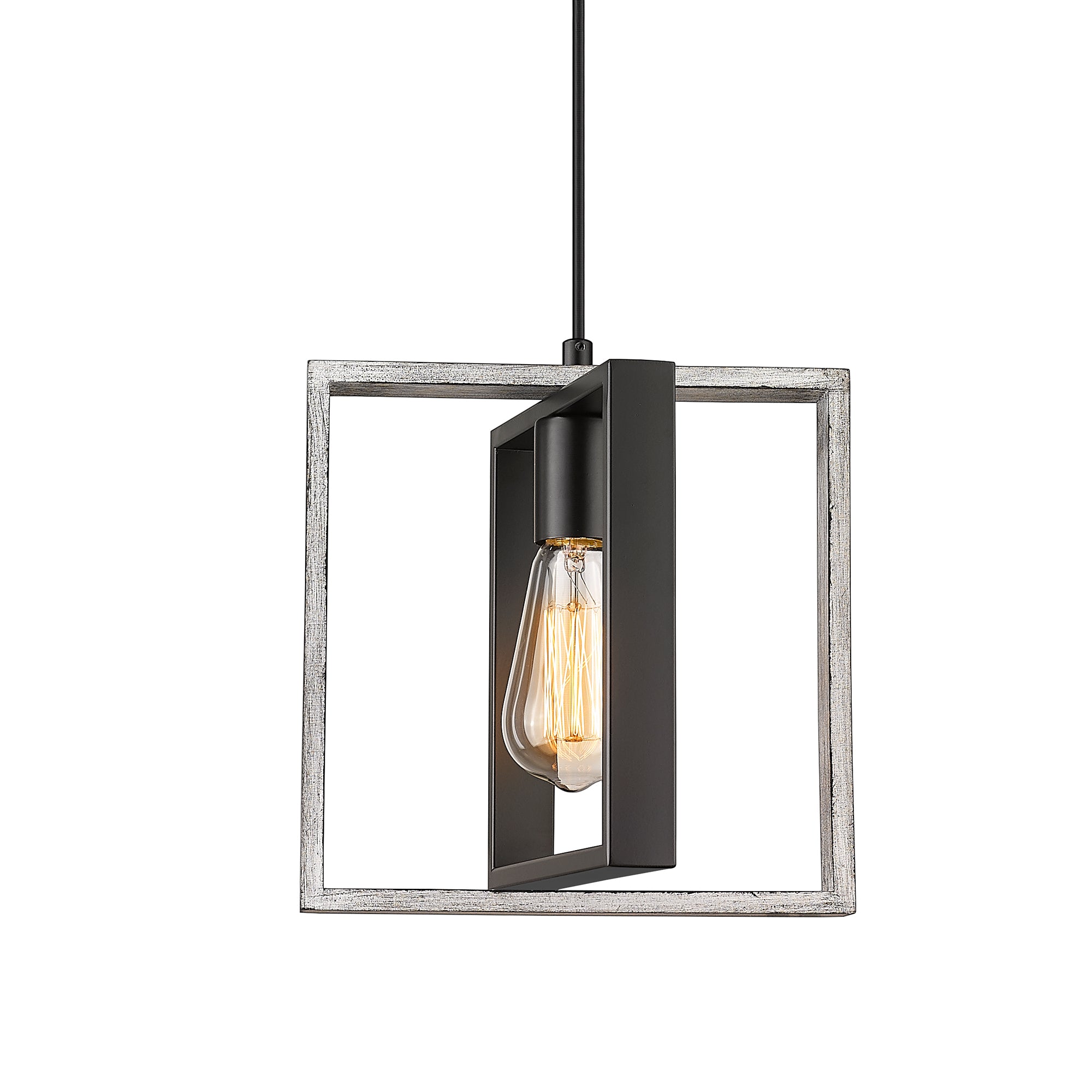 Rustic with Gray Solid Wood Metal Frame - 9 inch Pendant Lights Hanging Light - USAG00342