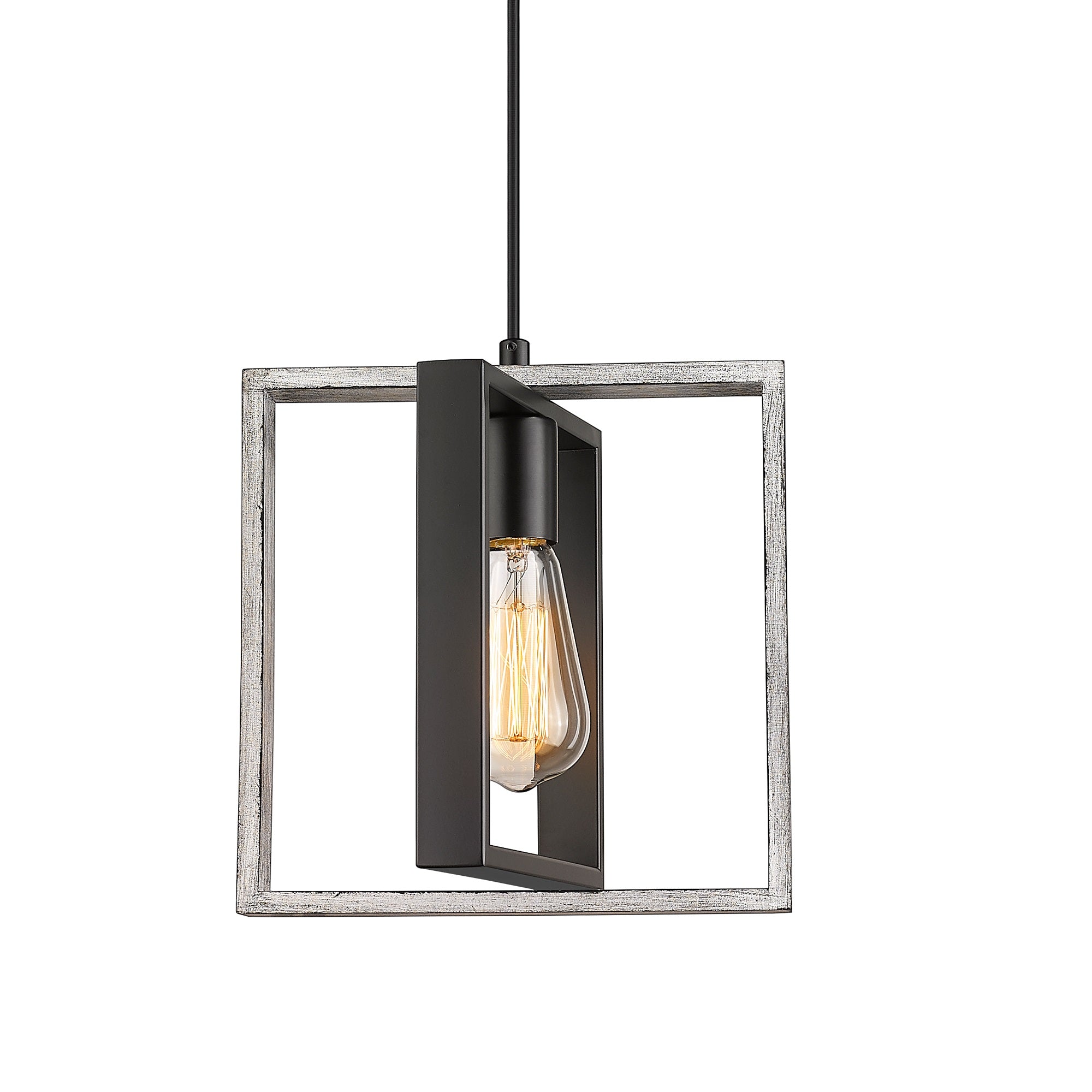 Rustic with Gray Solid Wood Metal Frame - 9 inch Pendant Lights Hanging Light - USAG00342