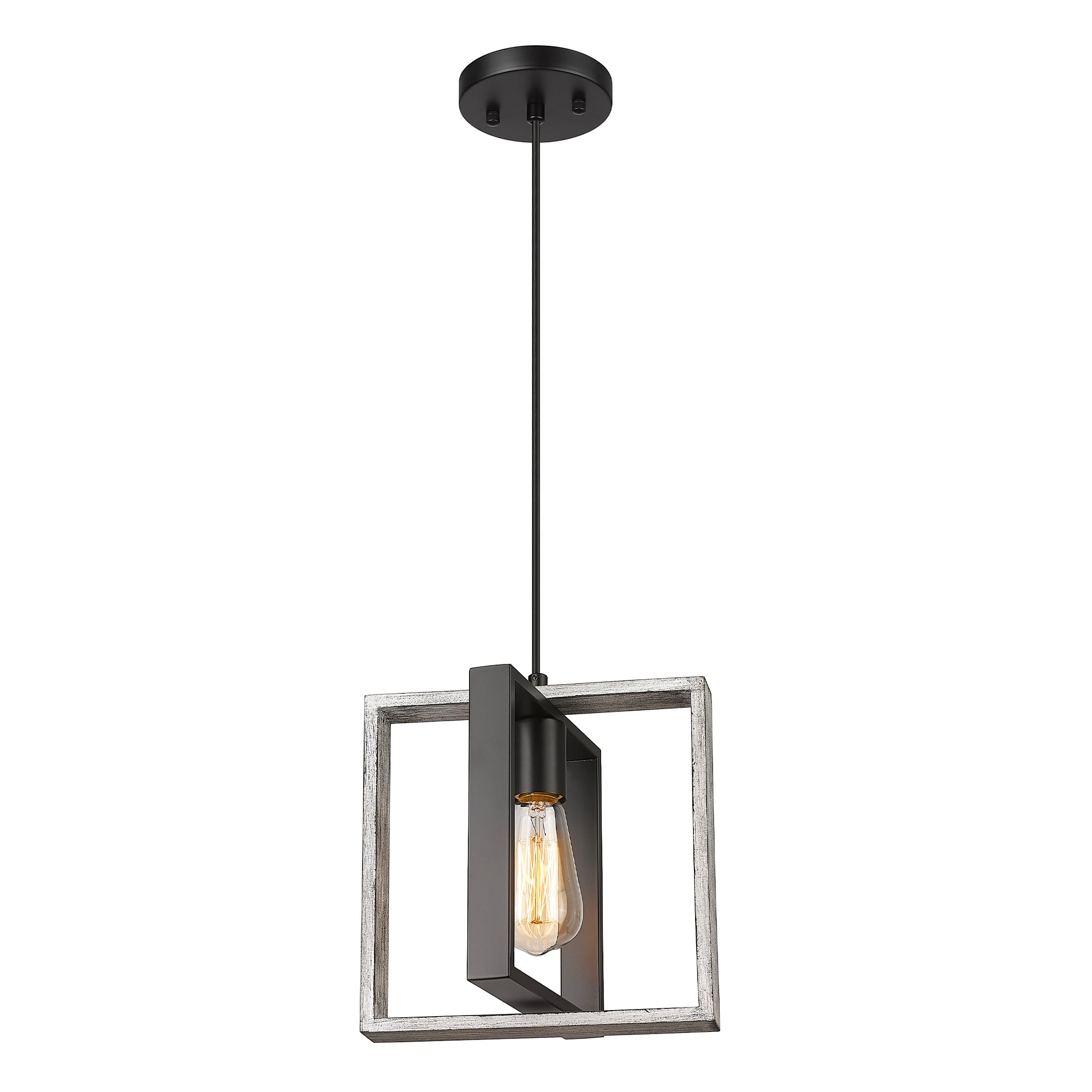 Rustic with Gray Solid Wood Metal Frame - 9 inch Pendant Lights Hanging Light - USAG00342