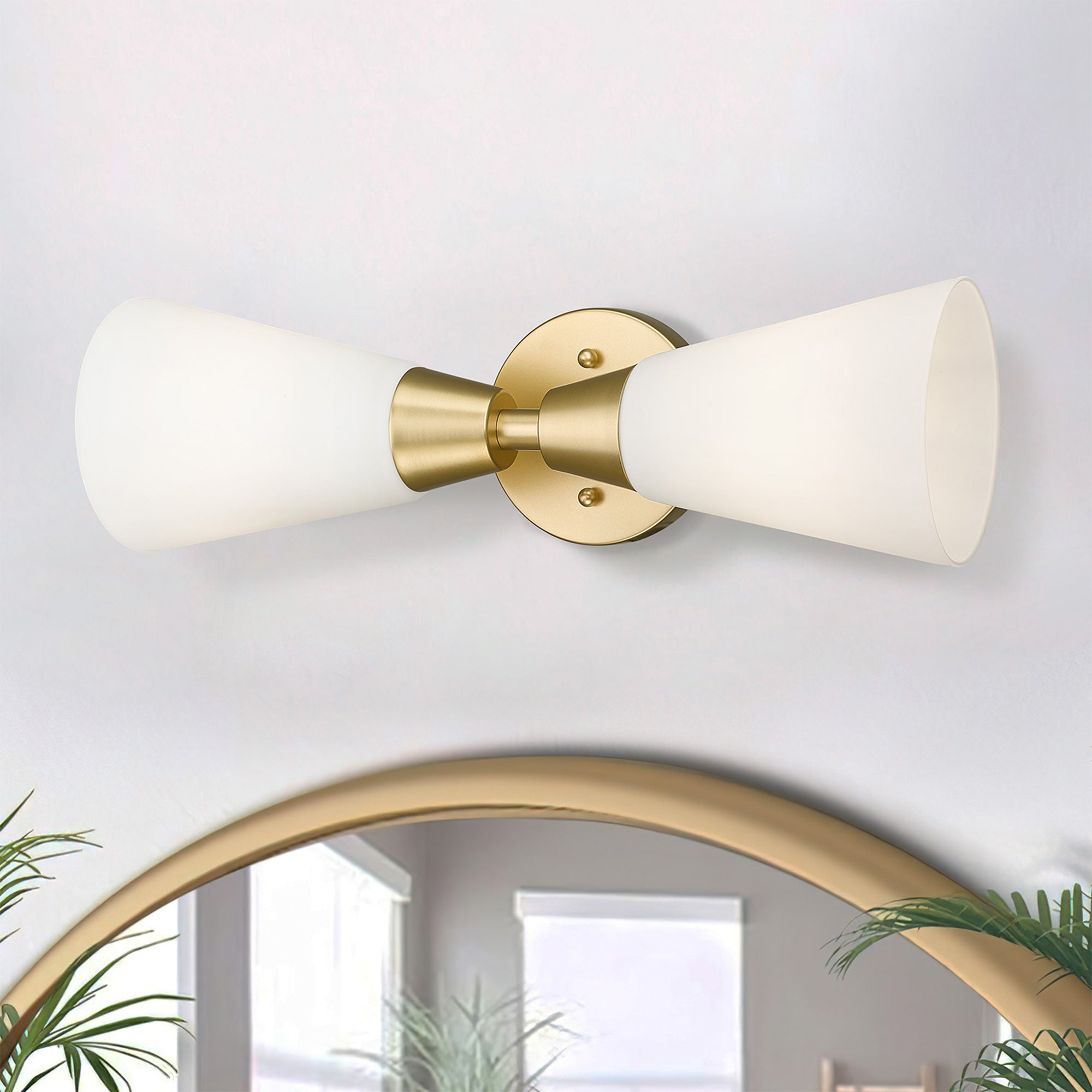 Brushed Gold Glass & Metal - Vanity Lights in Frosted Milk Glass Indoor Wall Sconce - USAG00343