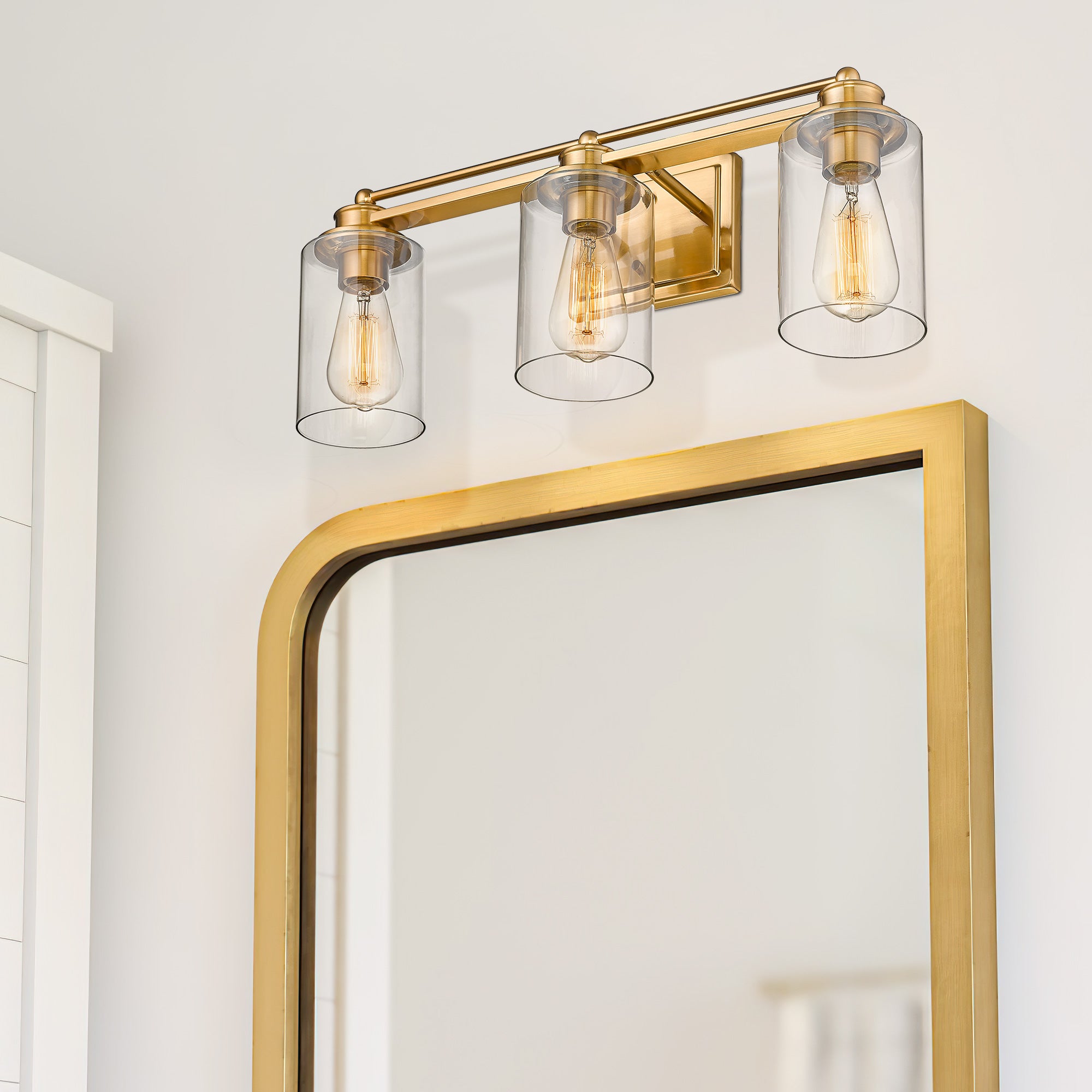 Farmhouse Brushed Gold Finish with Metal Shade - 22 inch 3-Light Wall Sconce Vanity Light Over Mirror - USAG00348