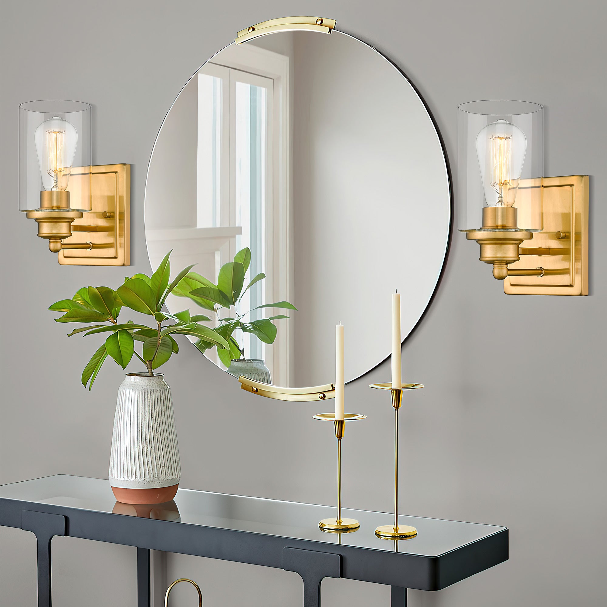 Farmhouse Brushed Gold Finish with Metal Shade - 5 inch 1-Light Wall Sconce Vanity Light Over Mirror - USAG00349