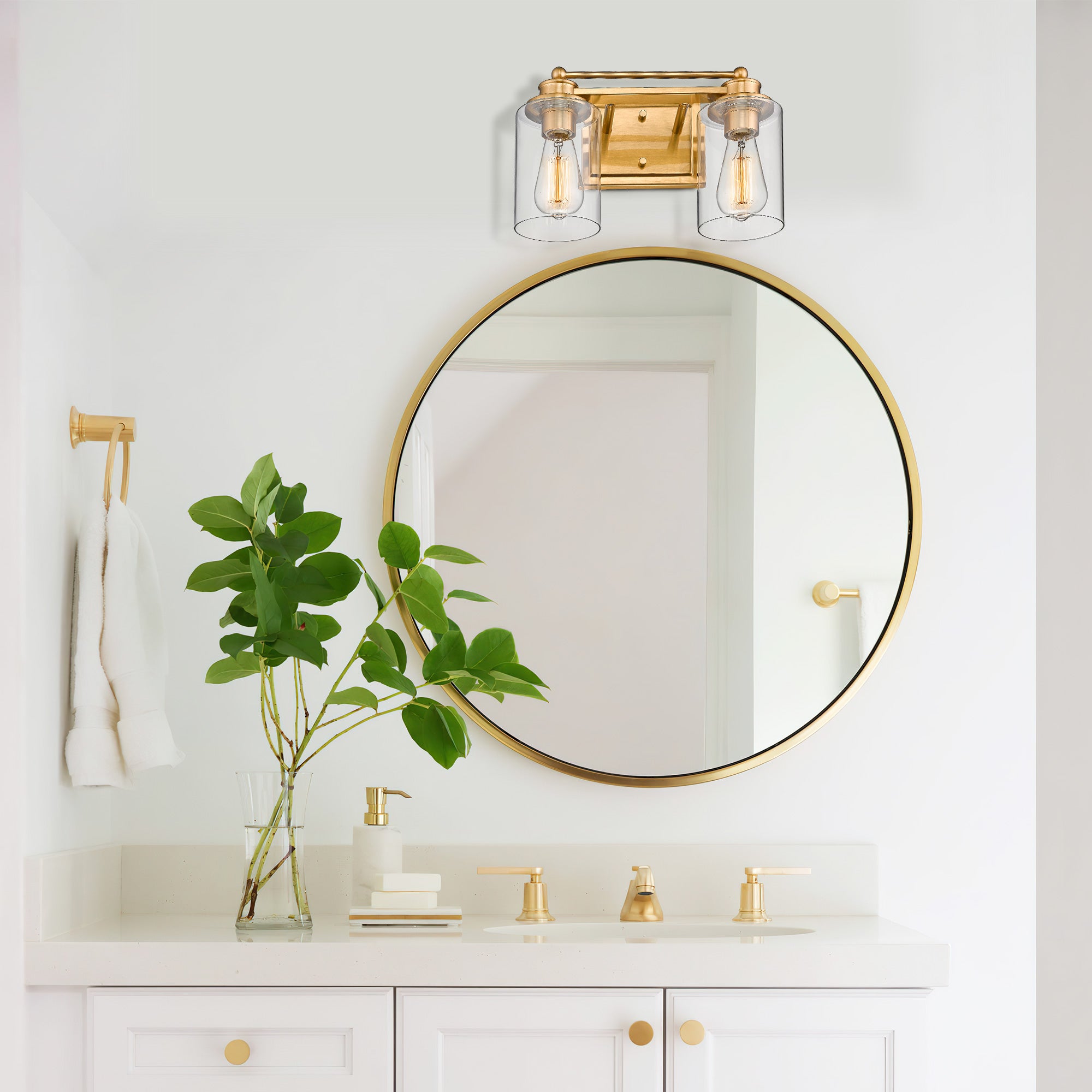 Farmhouse Brushed Gold Finish with Metal Shade - 14 inch 2-Light Wall Sconce Vanity Light Over Mirror - USAG00351