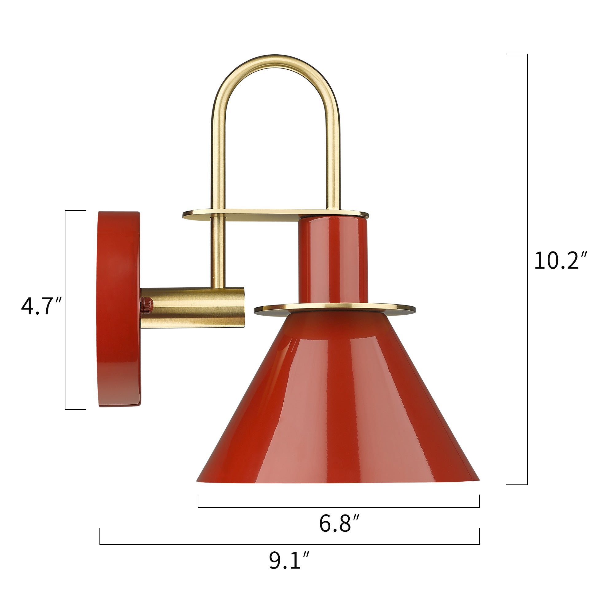 2 Packs Industrial Red Brushed Gold Metal Bedside Wall Mounted - 7 inch Wall Lights Lamps Vanity Sconce - USAG00356