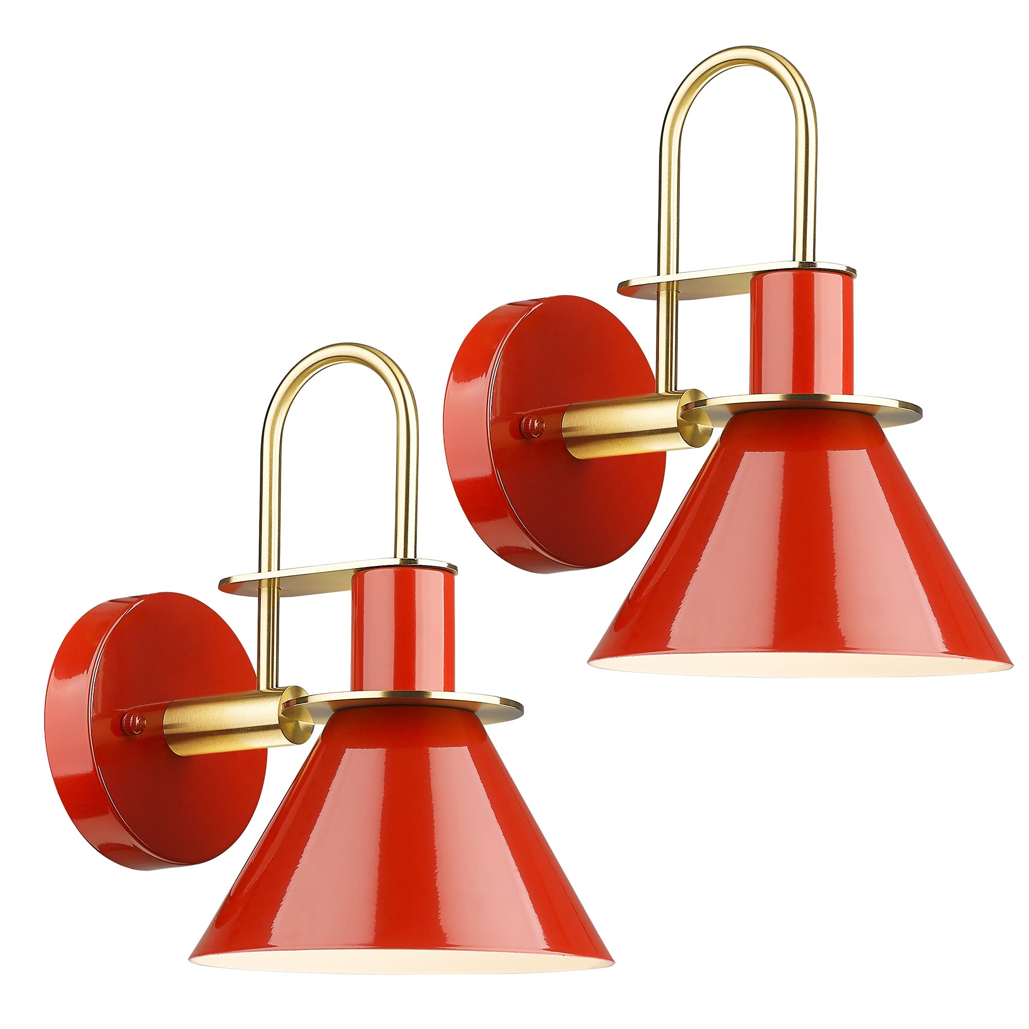 2 Packs Industrial Red Brushed Gold Metal Bedside Wall Mounted - 7 inch Wall Lights Lamps Vanity Sconce - USAG00356