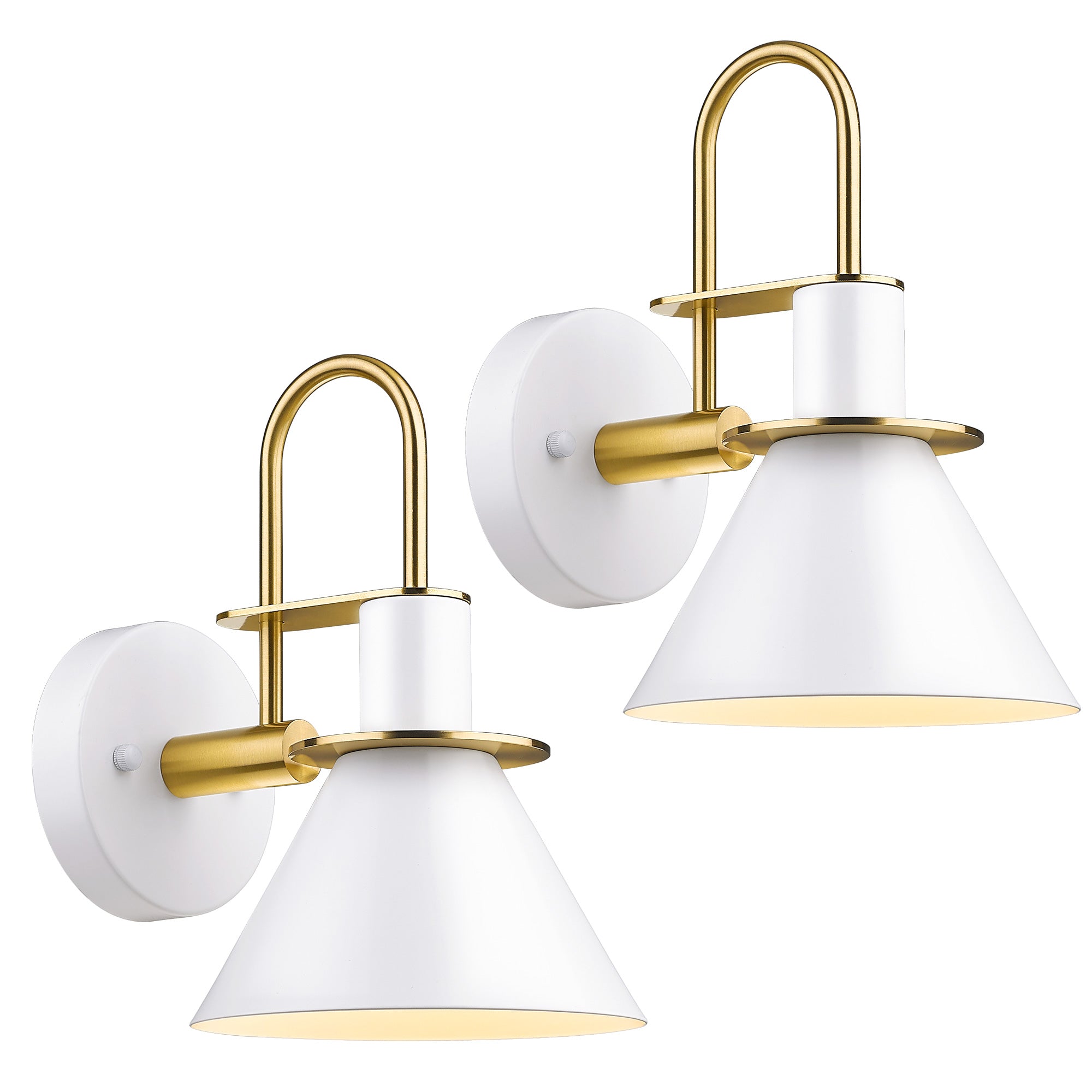 2 Packs Industrial White & Gold Metal Bedside Wall Mounted - 7 inch Wall Lights Lamps Vanity Sconce - USAG00357