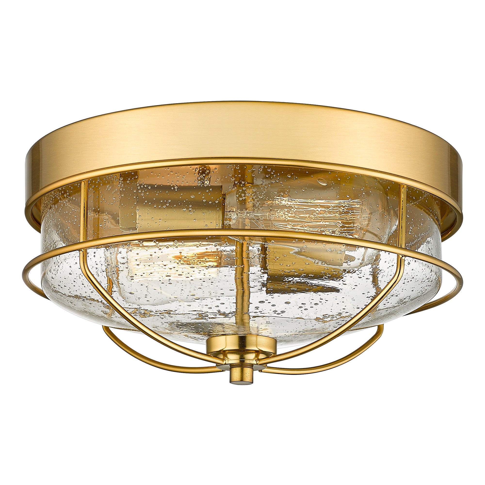 Brushed Champagne Gold Flush Mount with Seeded Glass Shade - 12 inch 2-Light Farmhouse Close to Ceiling Light - USAG00358