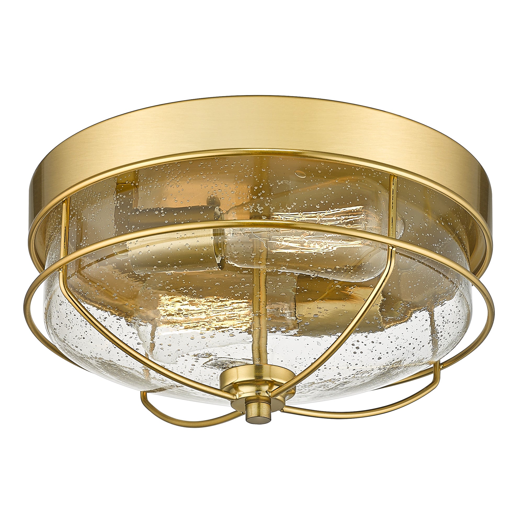 Brushed Champagne Gold Flush Mount with Seeded Glass Shade - 12 inch 2-Light Farmhouse Close to Ceiling Light - USAG00358