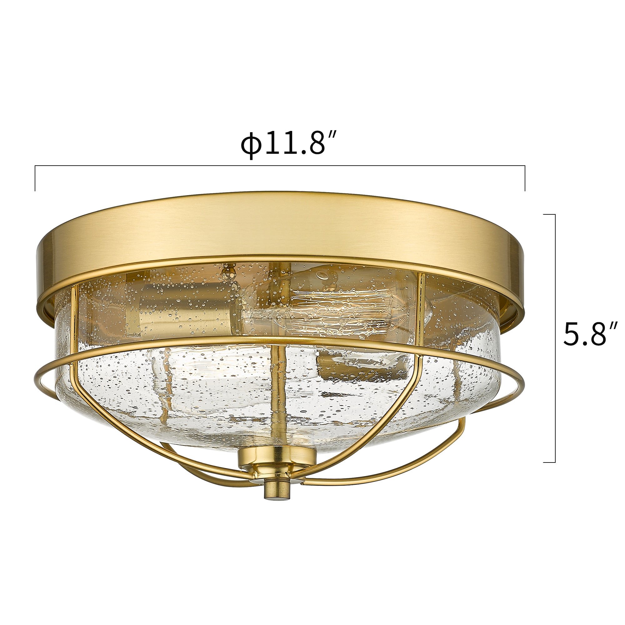 Brushed Champagne Gold Flush Mount with Seeded Glass Shade - 12 inch 2-Light Farmhouse Close to Ceiling Light - USAG00358