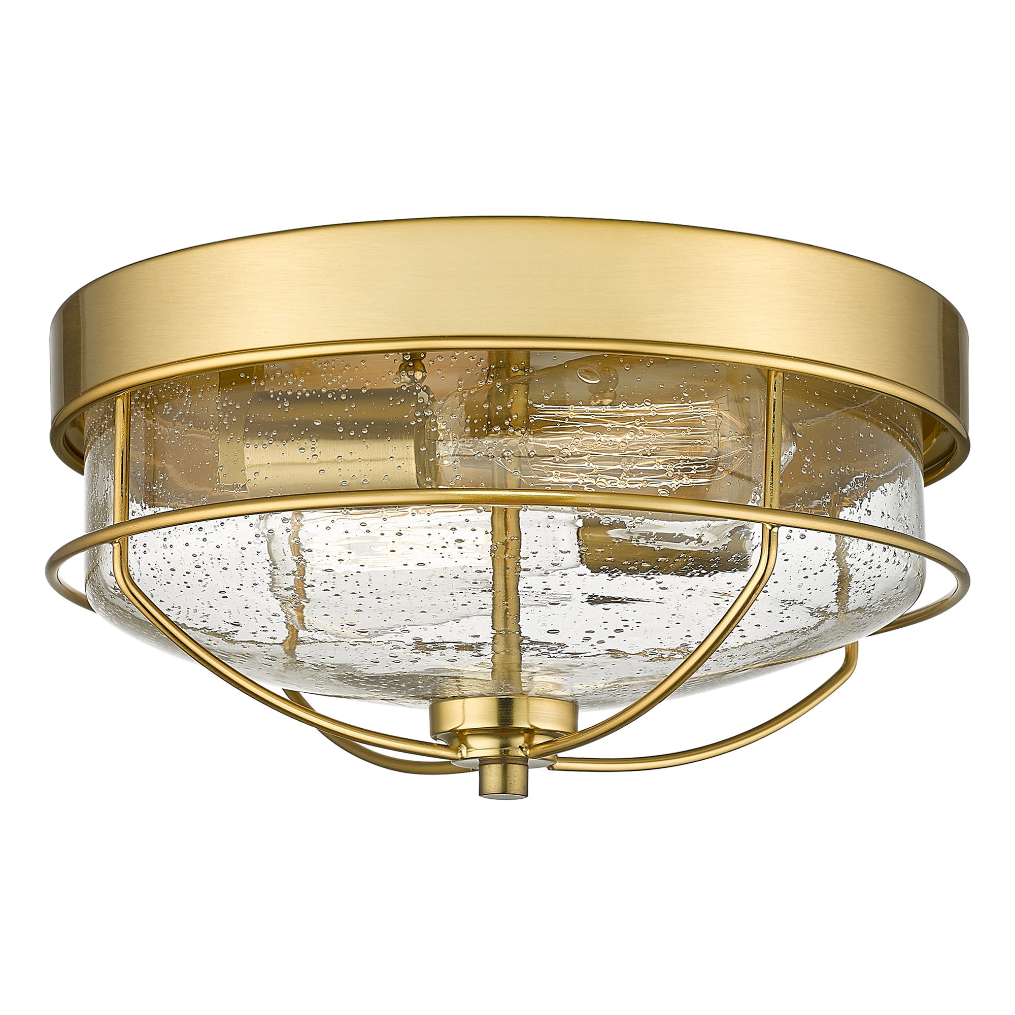 Brushed Champagne Gold Flush Mount with Seeded Glass Shade - 12 inch 2-Light Farmhouse Close to Ceiling Light - USAG00358