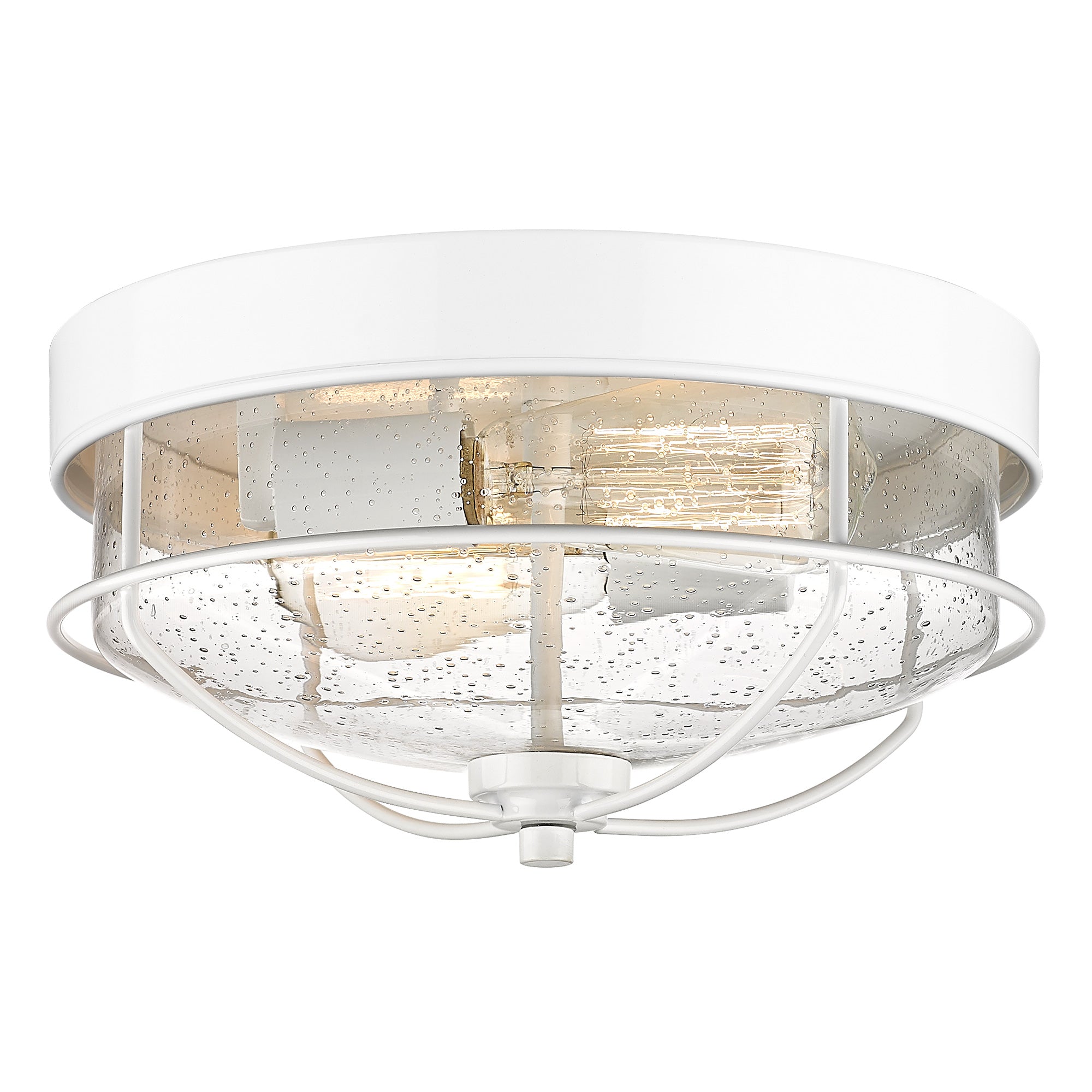 White Flush Mount with Seeded Glass Shade - 12 inch 2-Light Farmhouse Close to Ceiling Light - USAG00359