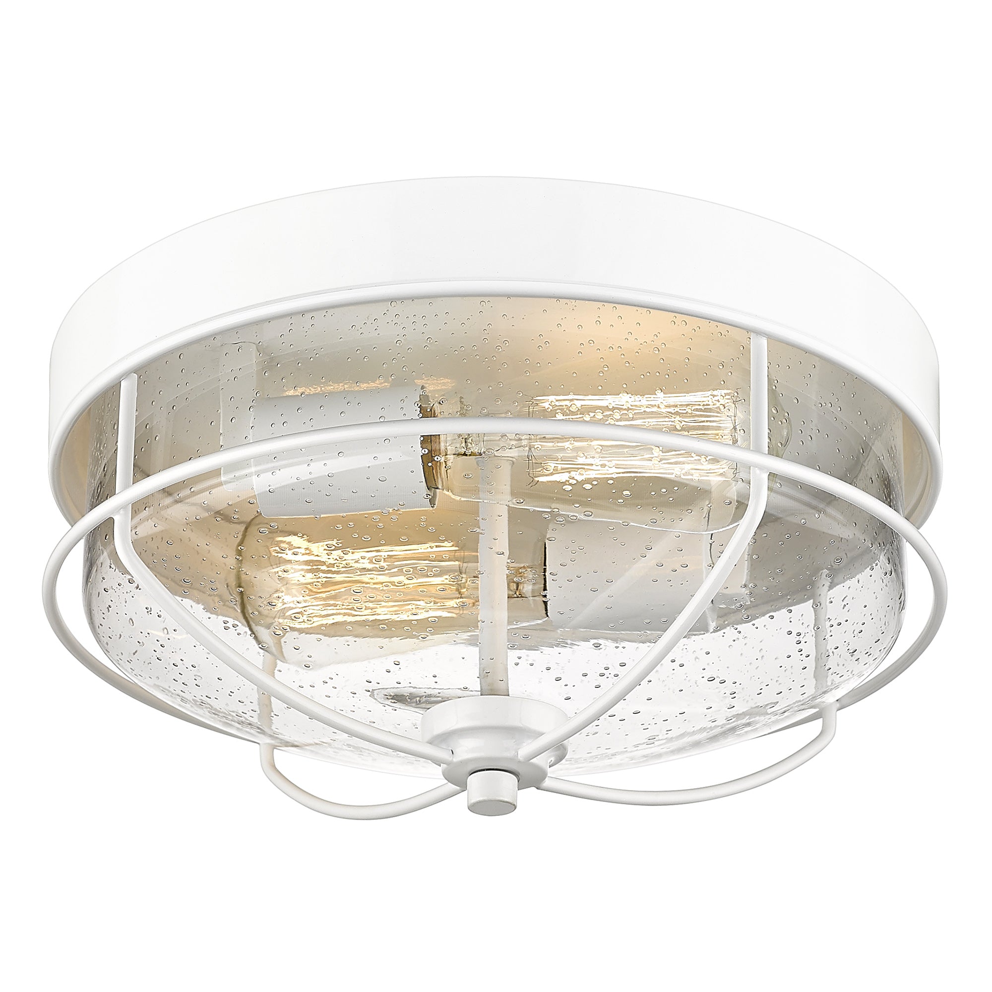 White Flush Mount with Seeded Glass Shade - 12 inch 2-Light Farmhouse Close to Ceiling Light - USAG00359