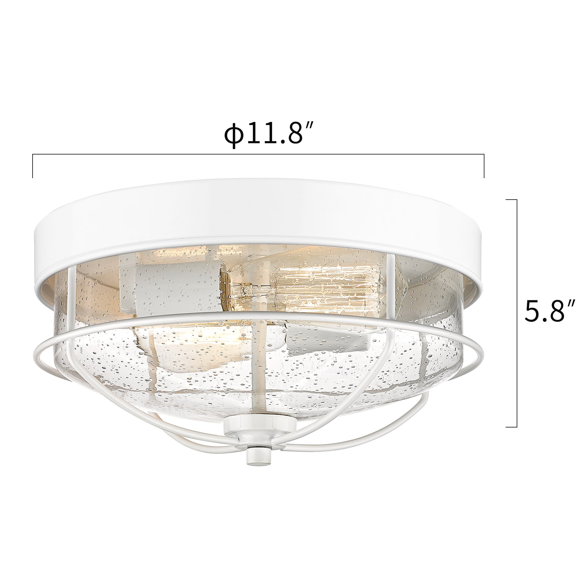 White Flush Mount with Seeded Glass Shade - 12 inch 2-Light Farmhouse Close to Ceiling Light - USAG00359