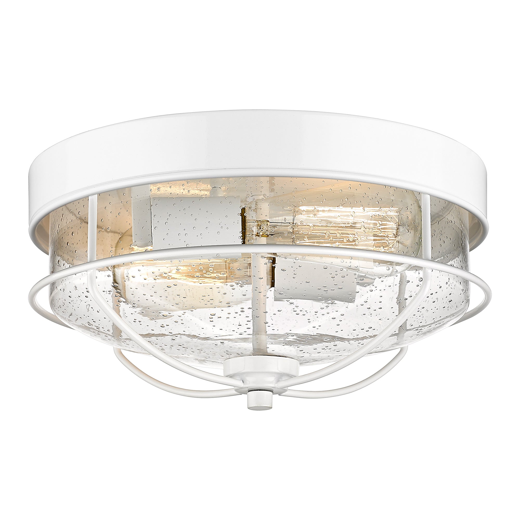 White Flush Mount with Seeded Glass Shade - 12 inch 2-Light Farmhouse Close to Ceiling Light - USAG00359