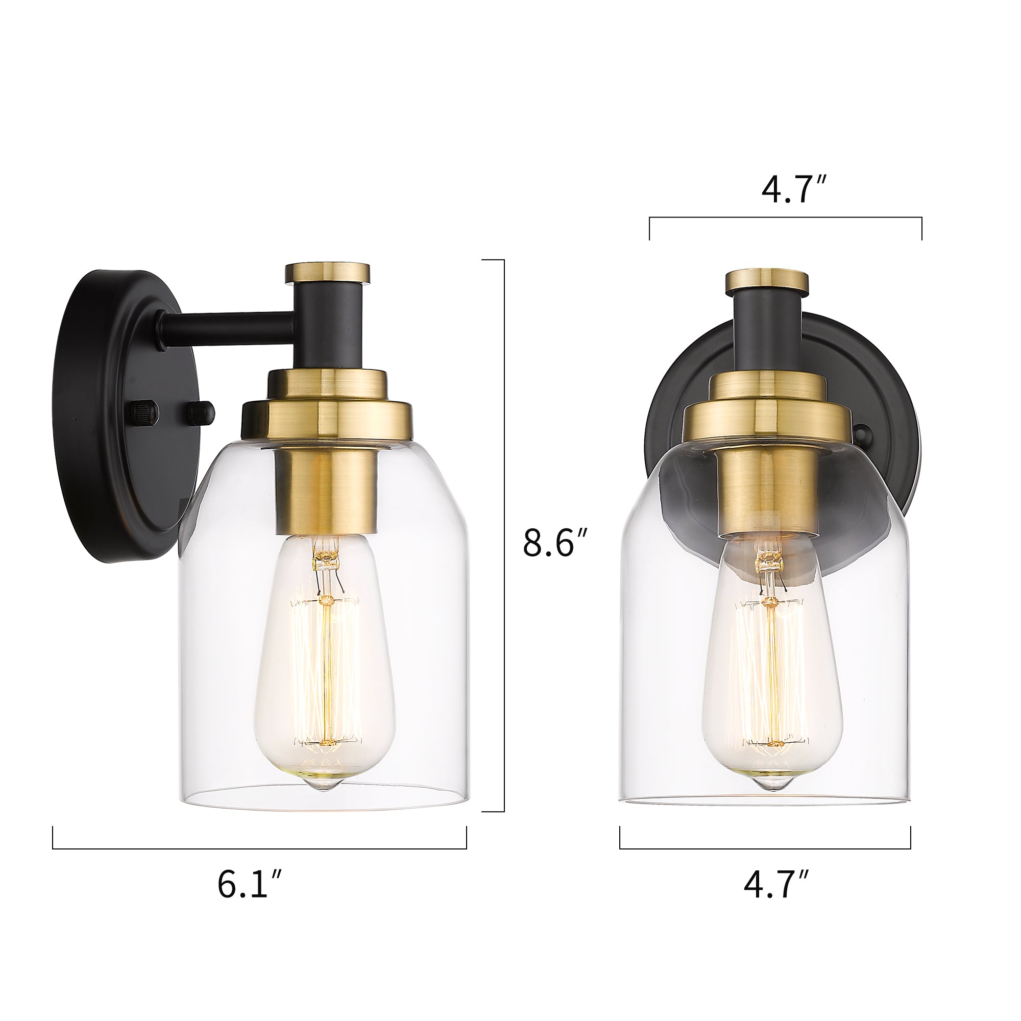 Matte Black & Gold Glass & Metal - 4.7'' 1-Light Bathroom Sconces Wall Light - USAG00361