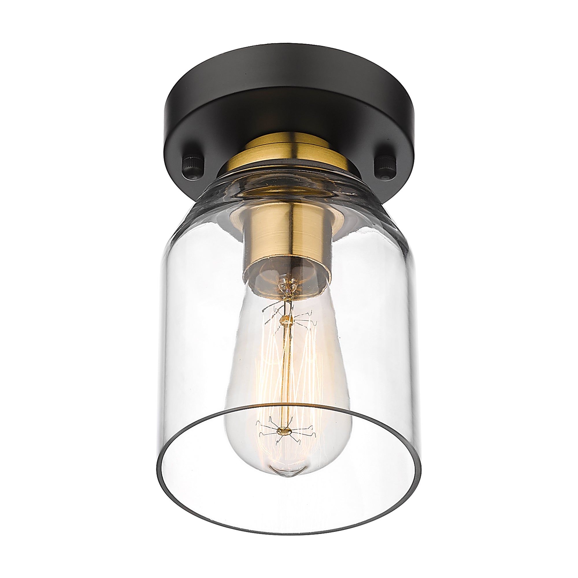 Matte Black Glass & Metal - & Gold 4.7'' Modern Semi Flush Mount Ceiling Light - USAG00362