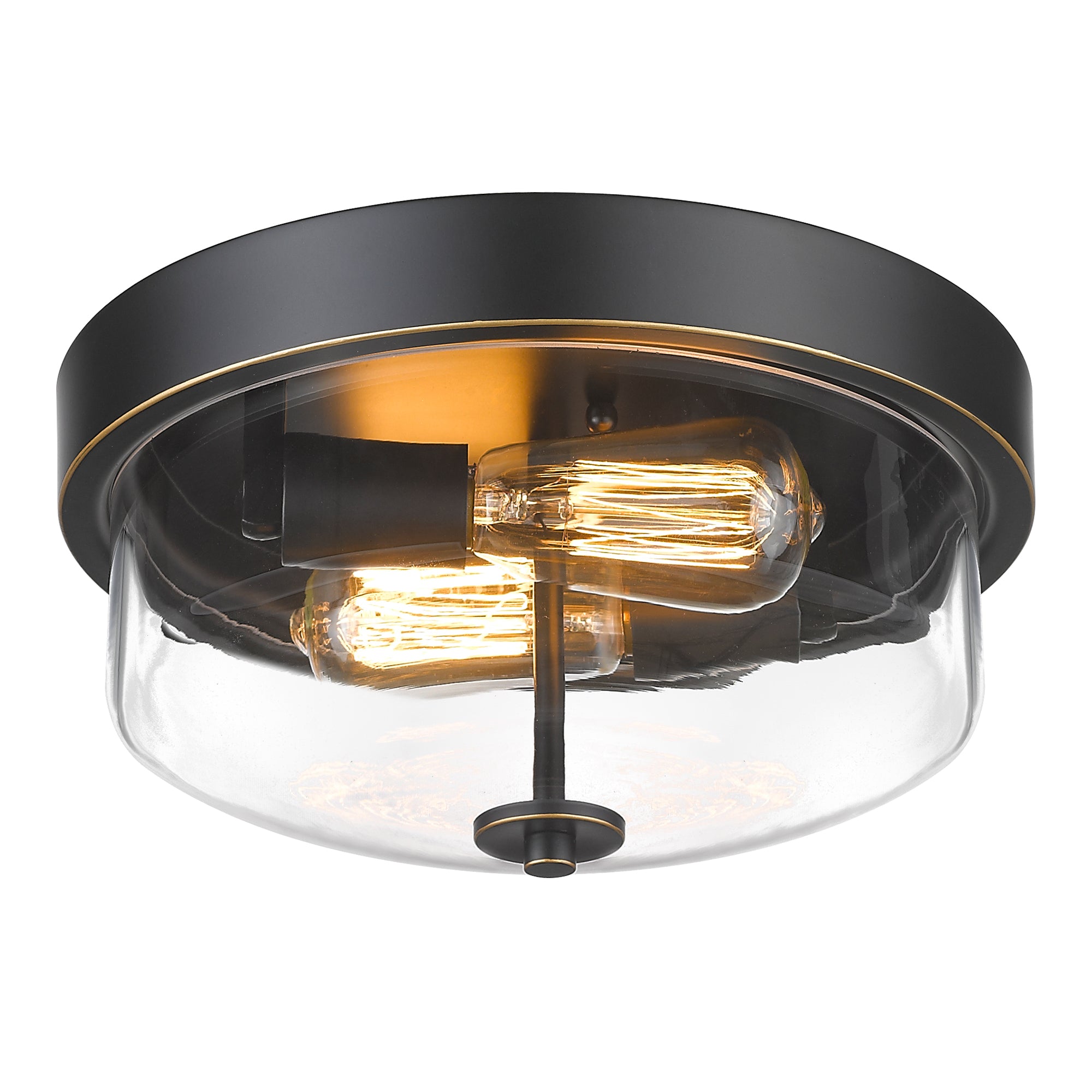 Matte Black Glass & Metal - 12 Inch Ceiling Light Fixture with Clear Glass Shade - Indoor Outdoor Flush Mount Ceiling Light - USAG00364