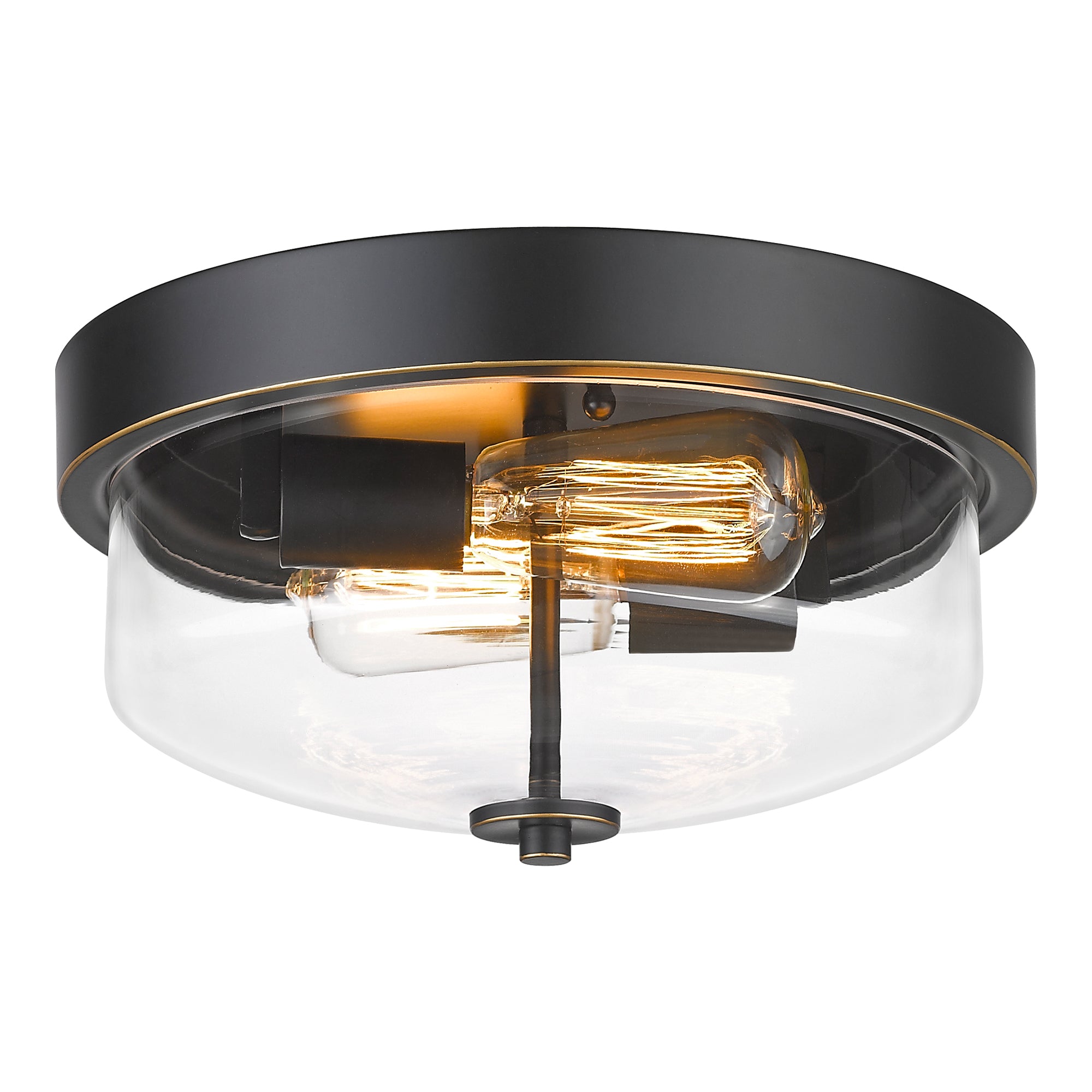 Matte Black Glass & Metal - 12 Inch Ceiling Light Fixture with Clear Glass Shade - Indoor Outdoor Flush Mount Ceiling Light - USAG00364