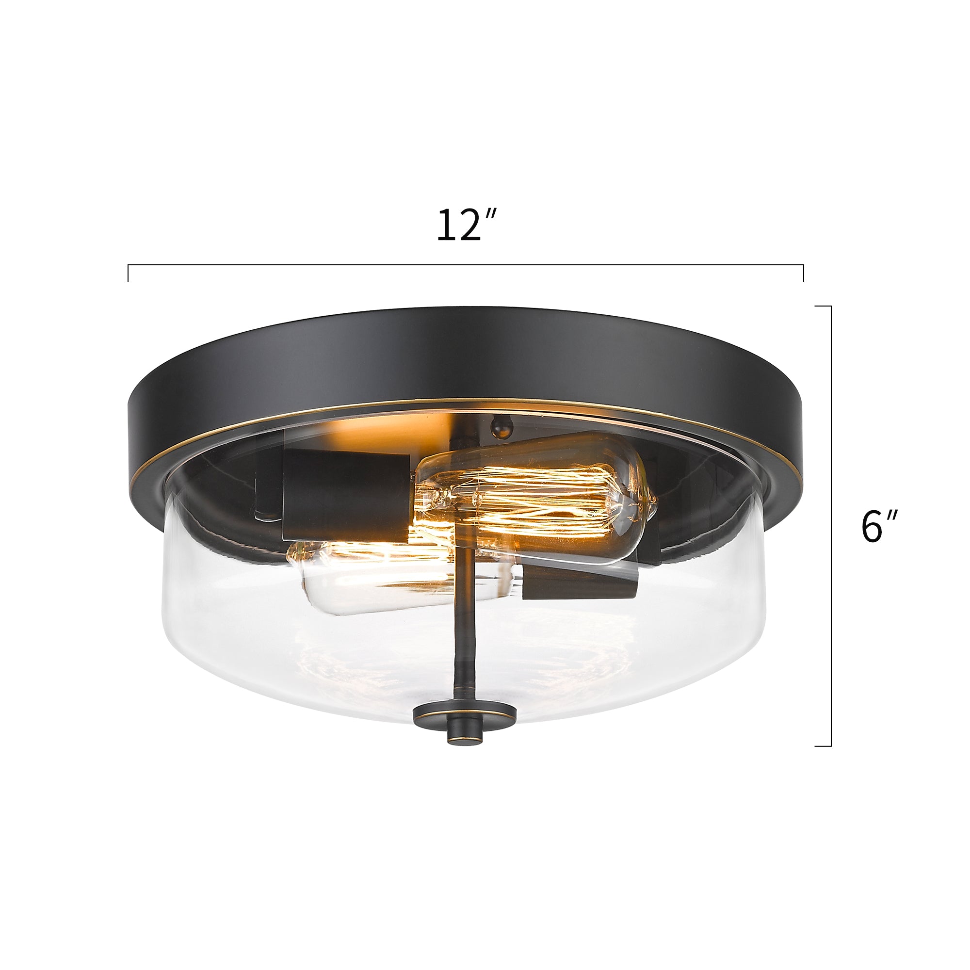 Matte Black Glass & Metal - 12 Inch Ceiling Light Fixture with Clear Glass Shade - Indoor Outdoor Flush Mount Ceiling Light - USAG00364