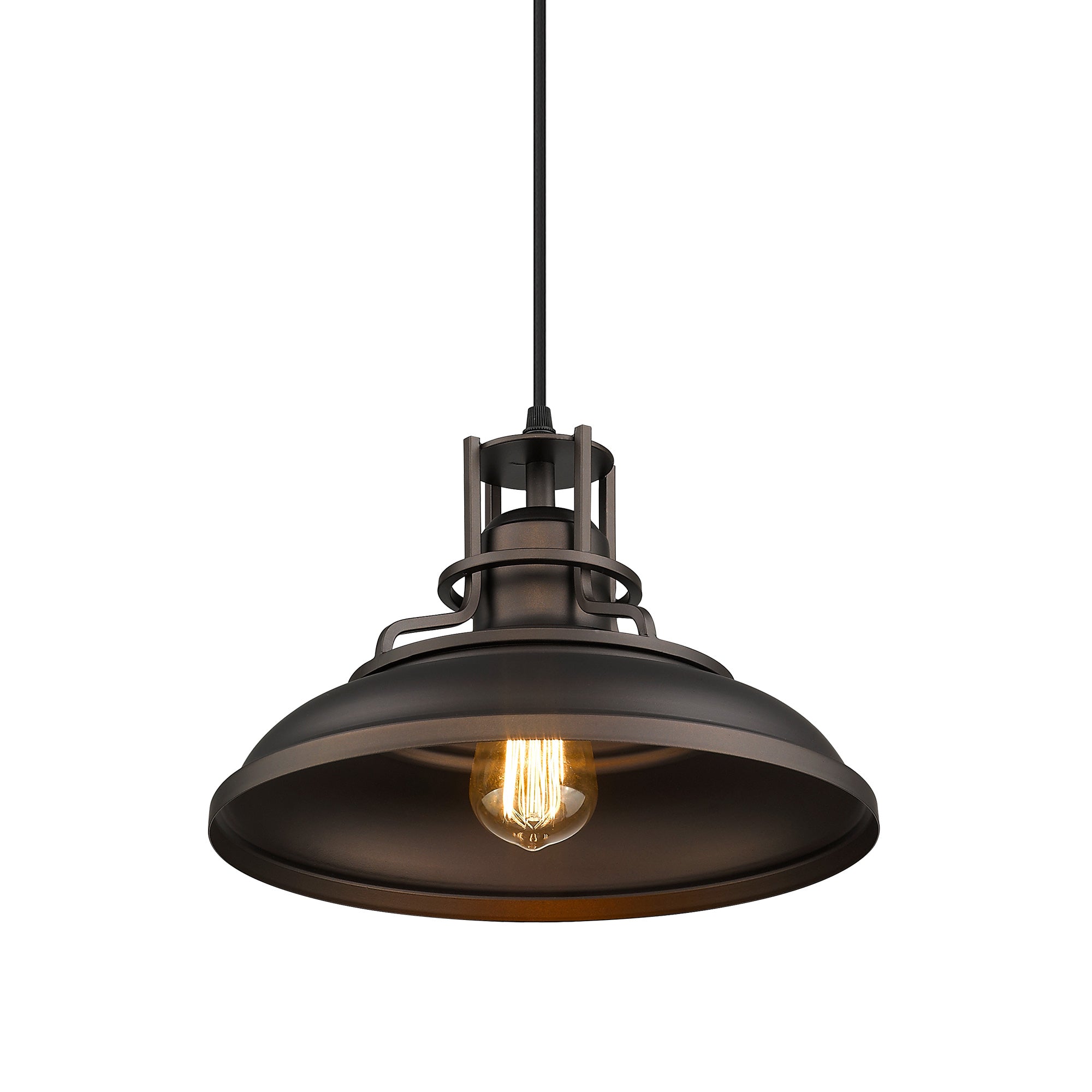 Oil-rubbed Bronze with Metal Shade - 12 inch 1-Light Farmhouse Industrial Pendant Light Hanging Lamp - USAG00367