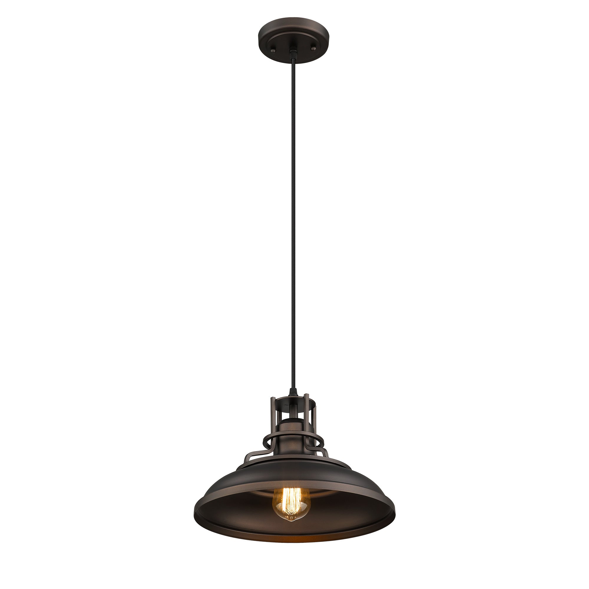 Oil-rubbed Bronze with Metal Shade - 12 inch 1-Light Farmhouse Industrial Pendant Light Hanging Lamp - USAG00367