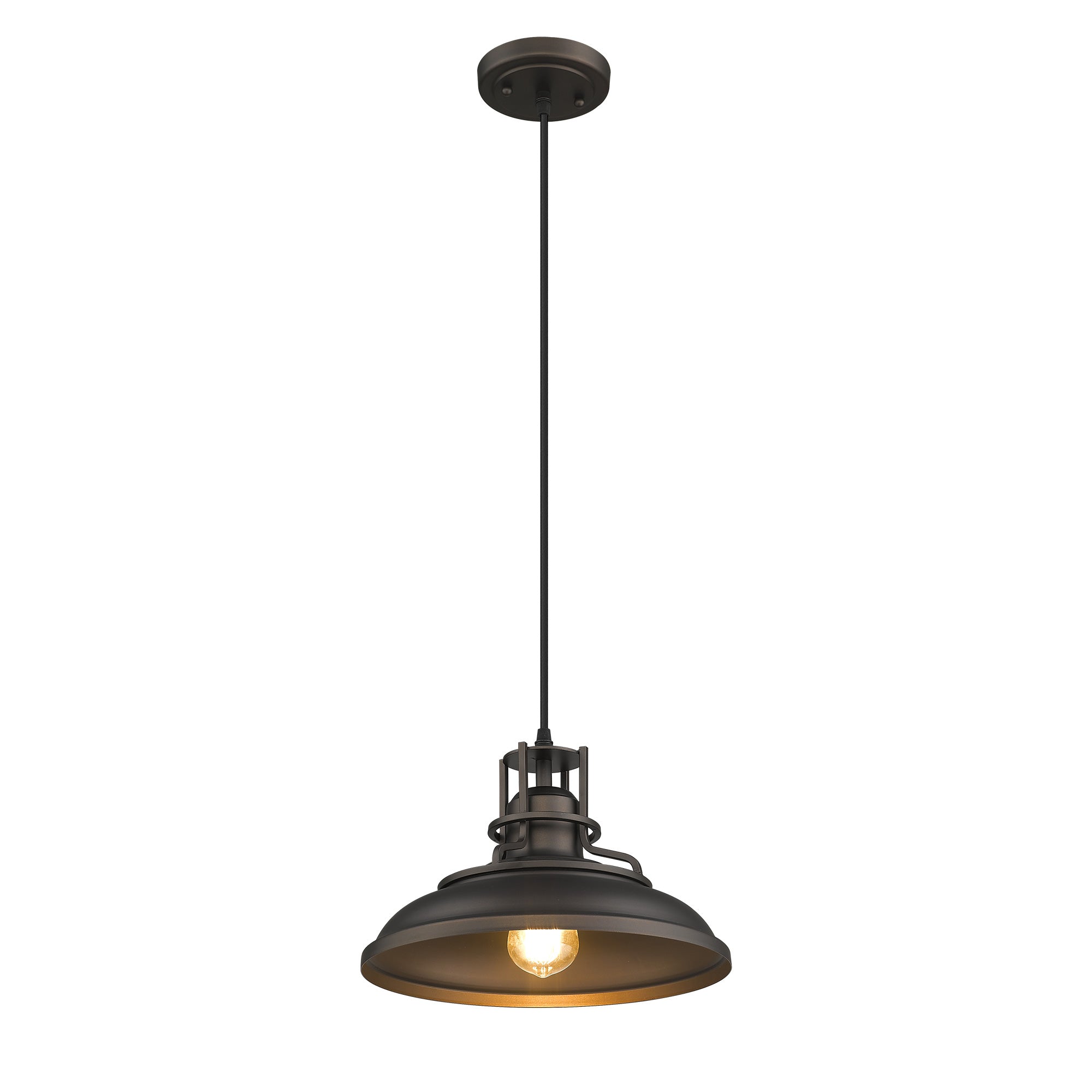 Oil-rubbed Bronze with Metal Shade - 12 inch 1-Light Farmhouse Industrial Pendant Light Hanging Lamp - USAG00367