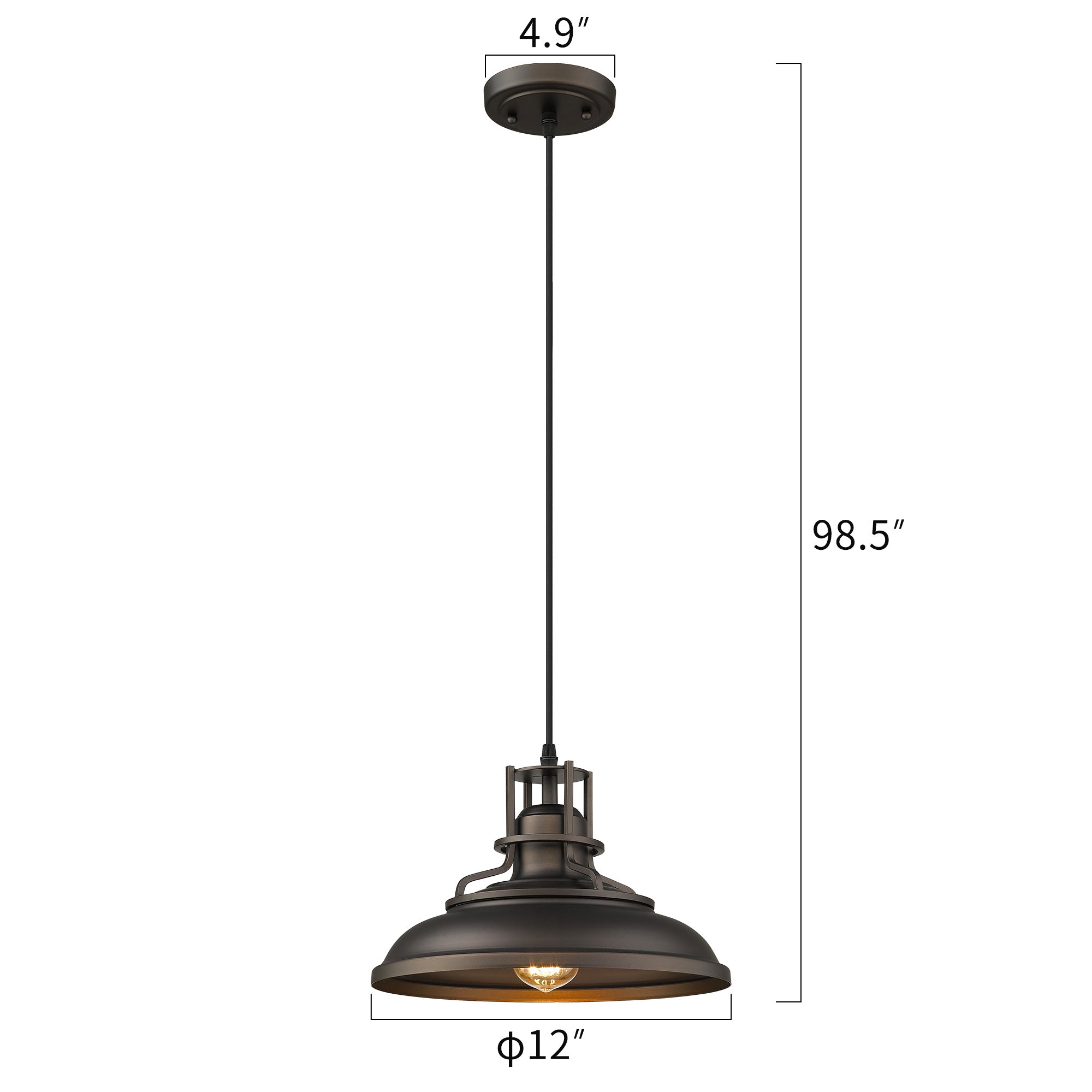 Oil-rubbed Bronze with Metal Shade - 12 inch 1-Light Farmhouse Industrial Pendant Light Hanging Lamp - USAG00367