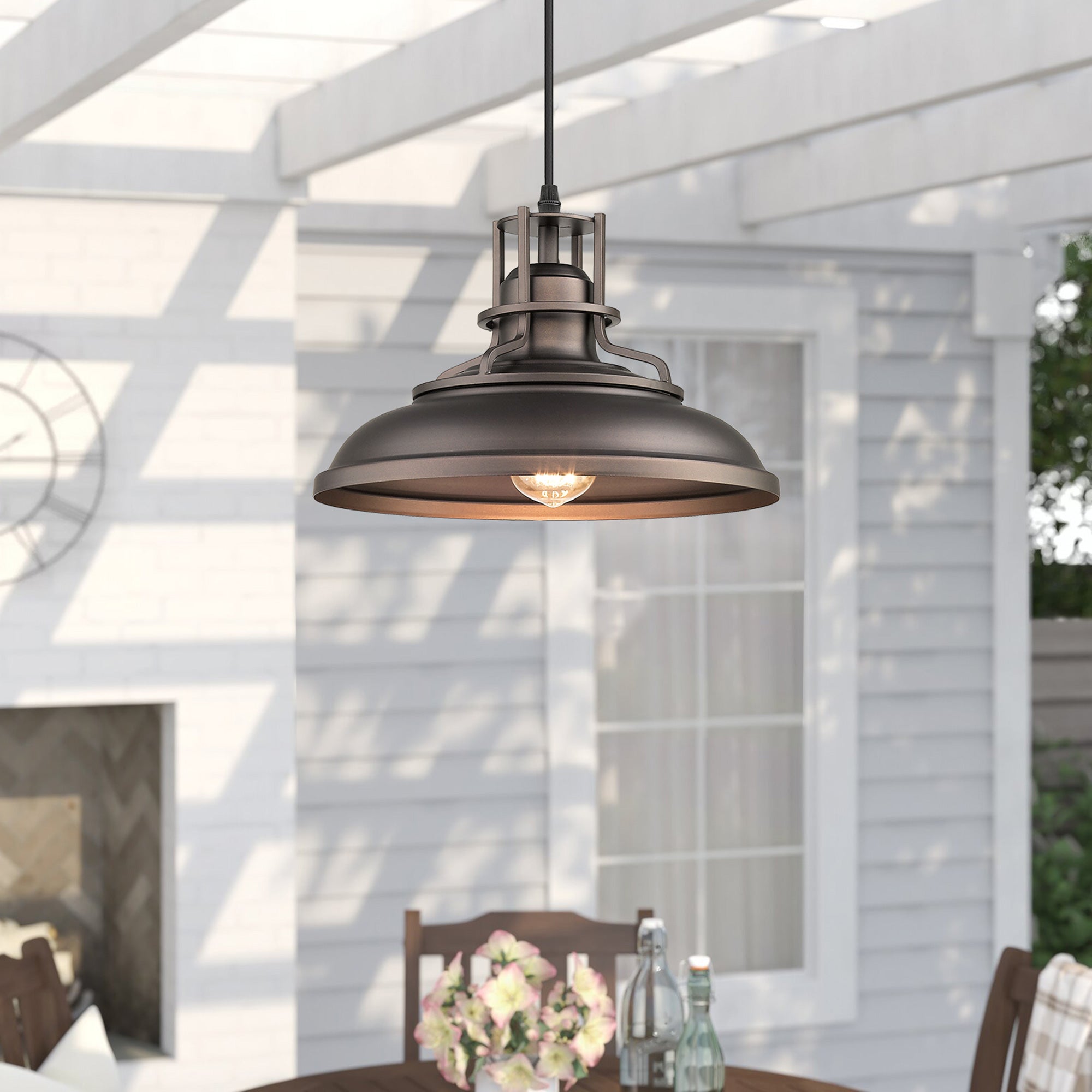 Oil-rubbed Bronze with Metal Shade - 12 inch 1-Light Farmhouse Industrial Pendant Light Hanging Lamp - USAG00367