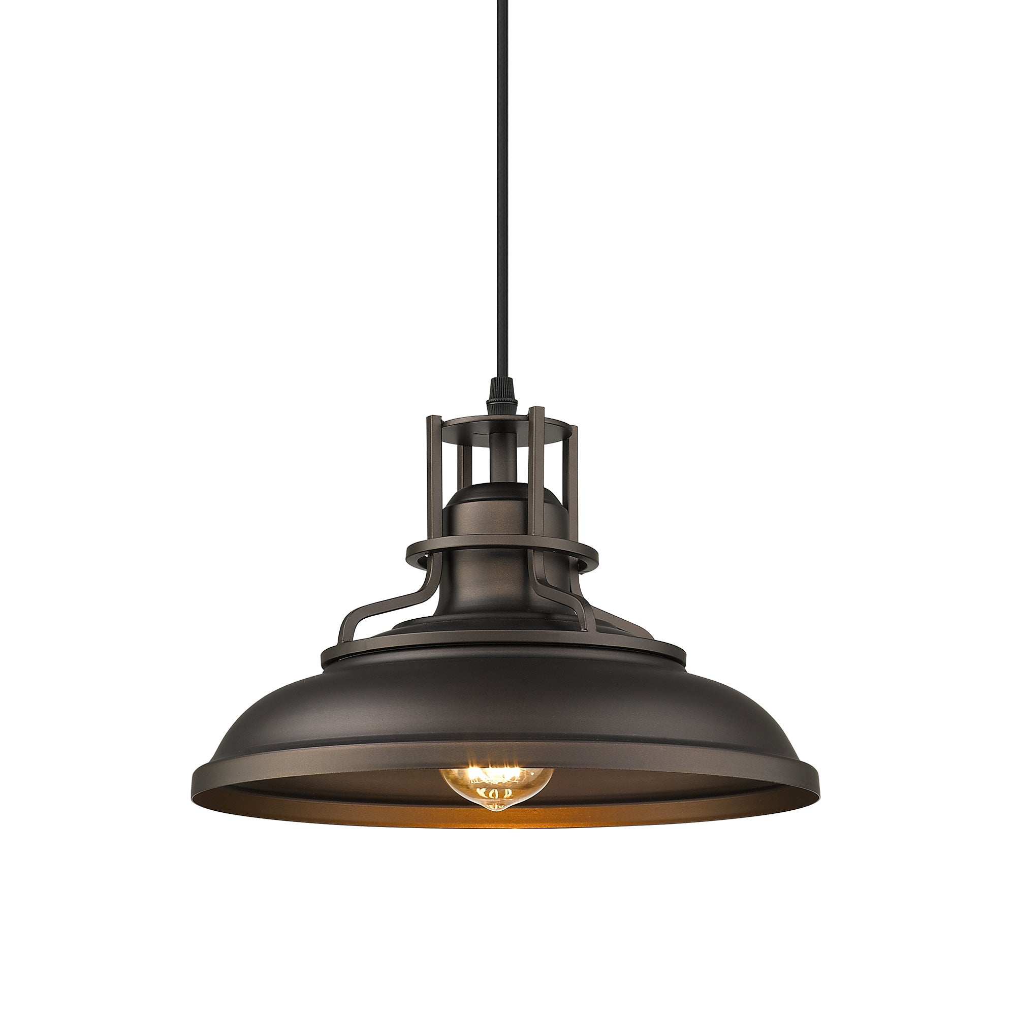 Oil-rubbed Bronze with Metal Shade - 12 inch 1-Light Farmhouse Industrial Pendant Light Hanging Lamp - USAG00367