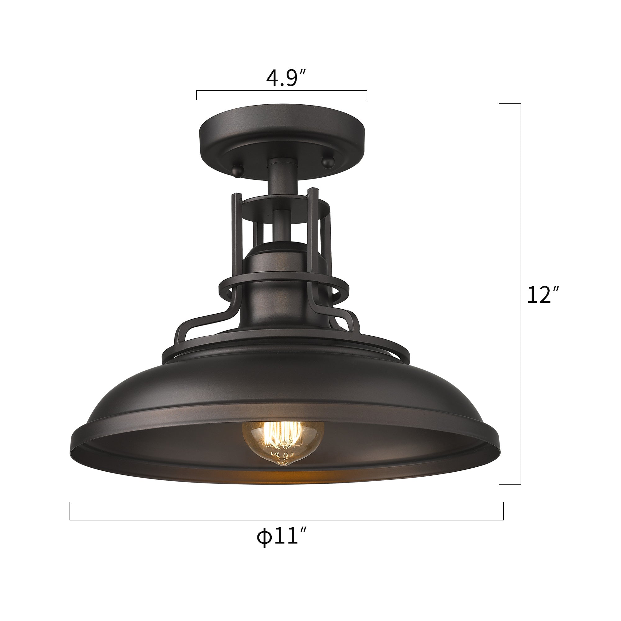 Oil-rubbed Bronze Semi Flush Mount Light Fixture - 11 inch 1-Light Farmhouse Ceiling Light - USAG00368