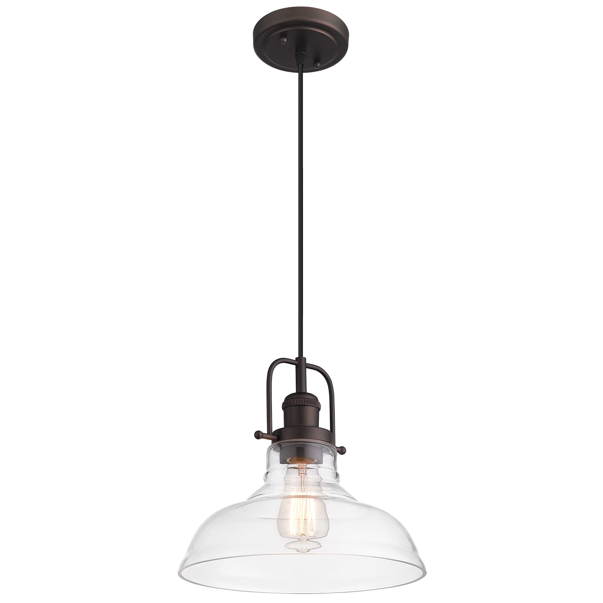 Oil Rubbed Bronze Finish with Clear Glass Shade - 11 inch Vintage Pendant Hanging Light - USAG00370