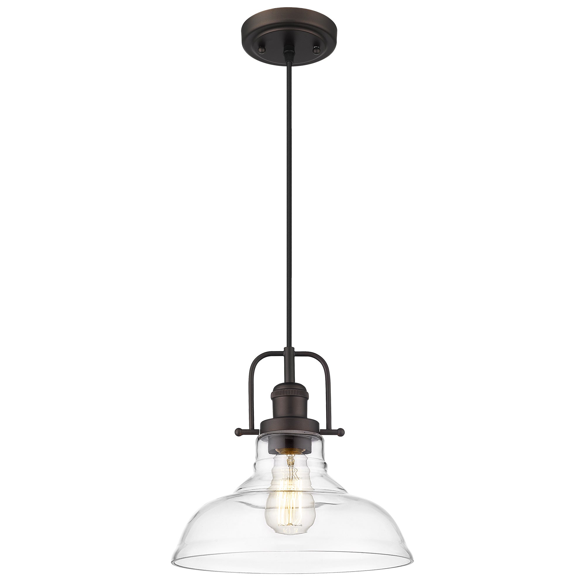 Oil Rubbed Bronze Finish with Clear Glass Shade - 11 inch Vintage Pendant Hanging Light - USAG00370