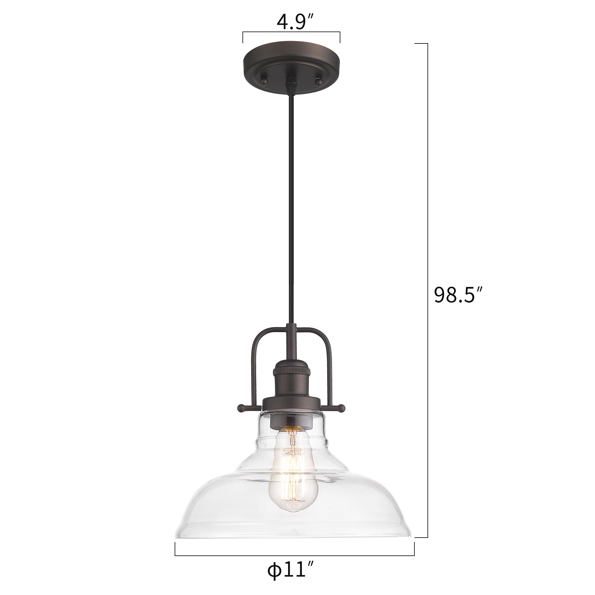 Oil Rubbed Bronze Finish with Clear Glass Shade - 11 inch Vintage Pendant Hanging Light - USAG00370